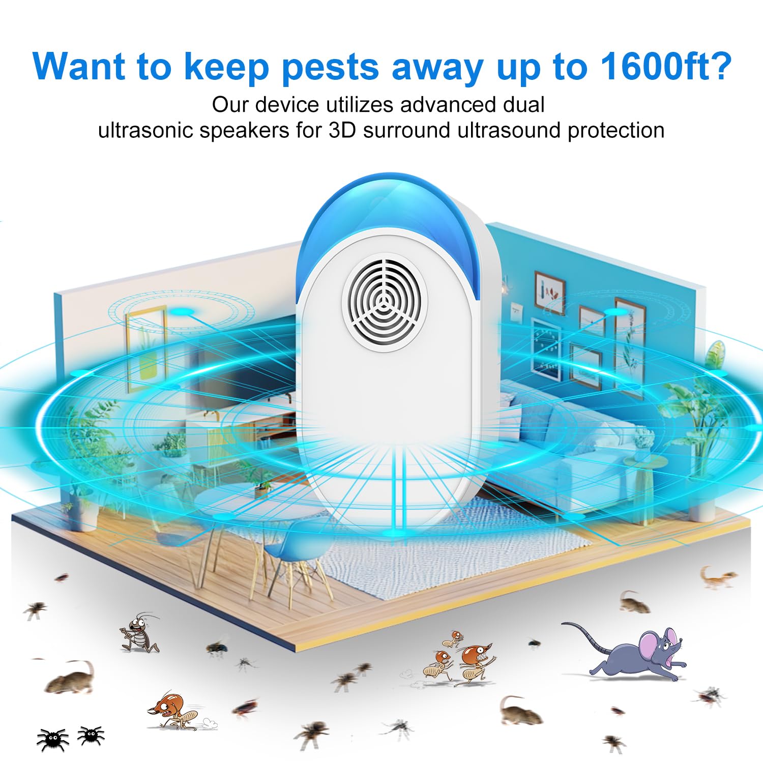 Repelente ultrasónico mejorado 2026, paquete de 6, ultrasónico para interiores y repelente para cucarachas, roedores, ratones, insectos, hormigas, mosquitos, ratones, arañas, enchufe electrónico para
