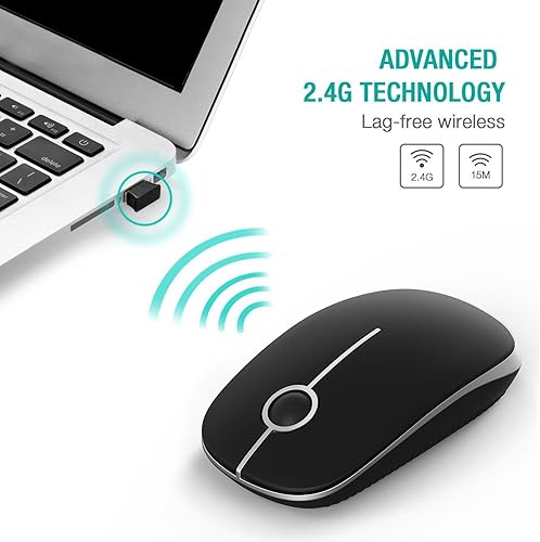 Miniatura 8 de VssoPlor Ratón inalámbrico, 2.4G Slim Portable Computer Ratones con Nano Receptor para Notebook, PC, Laptop, Computadora (negro y dorado) (negro y