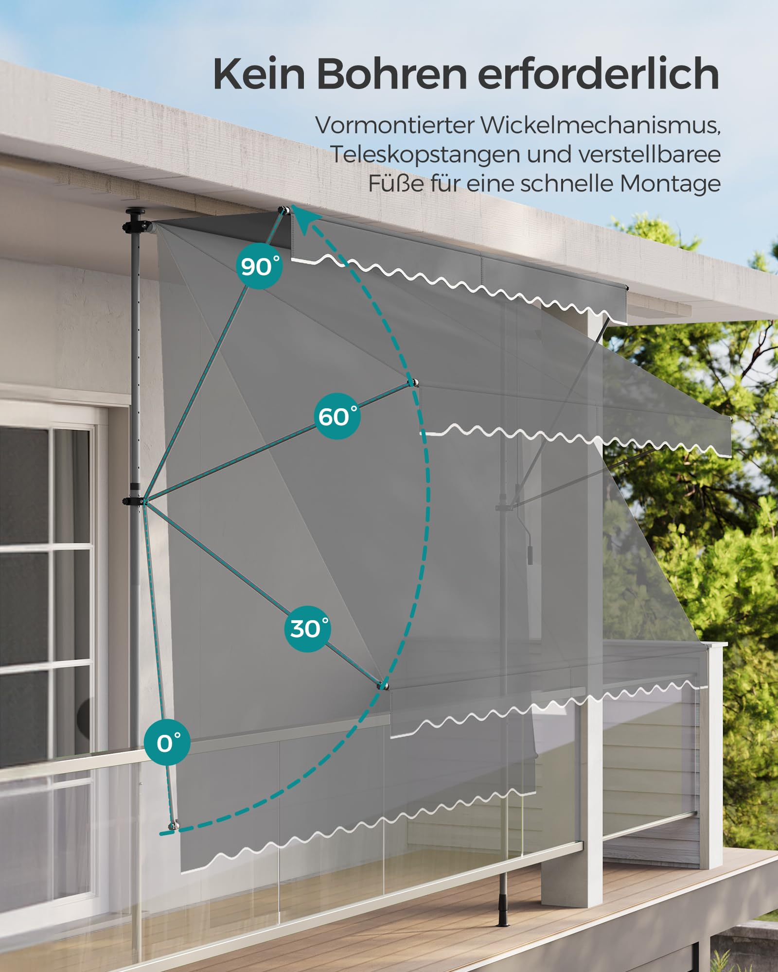 SONGMICS Klemmmarkise 300 x 120 cm höhenverstellbar mit Handkurbel anthrazit