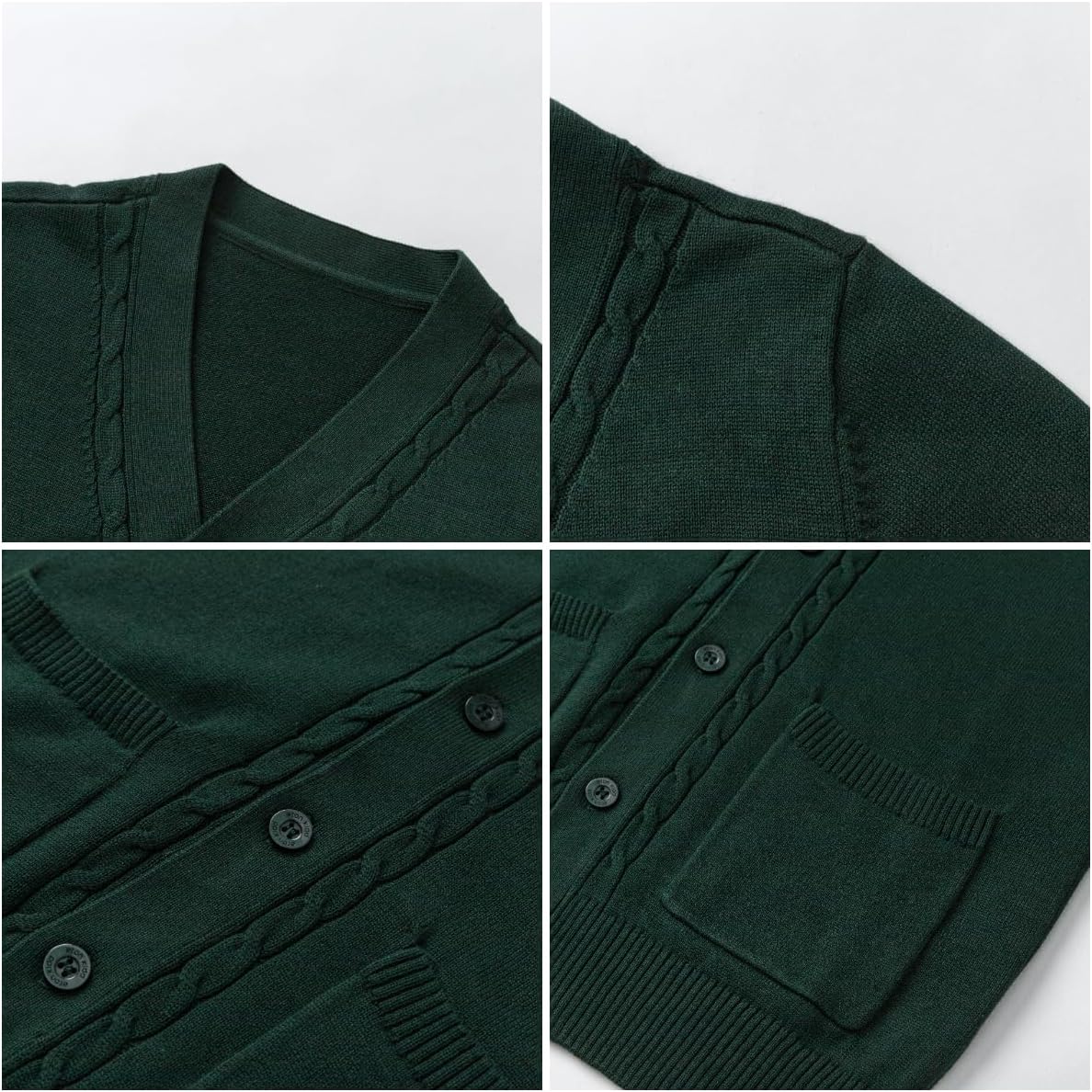 eton kidd Unisex Green Cardigan Sweater Cotton V-Neck Knit with Windproof Cuffs