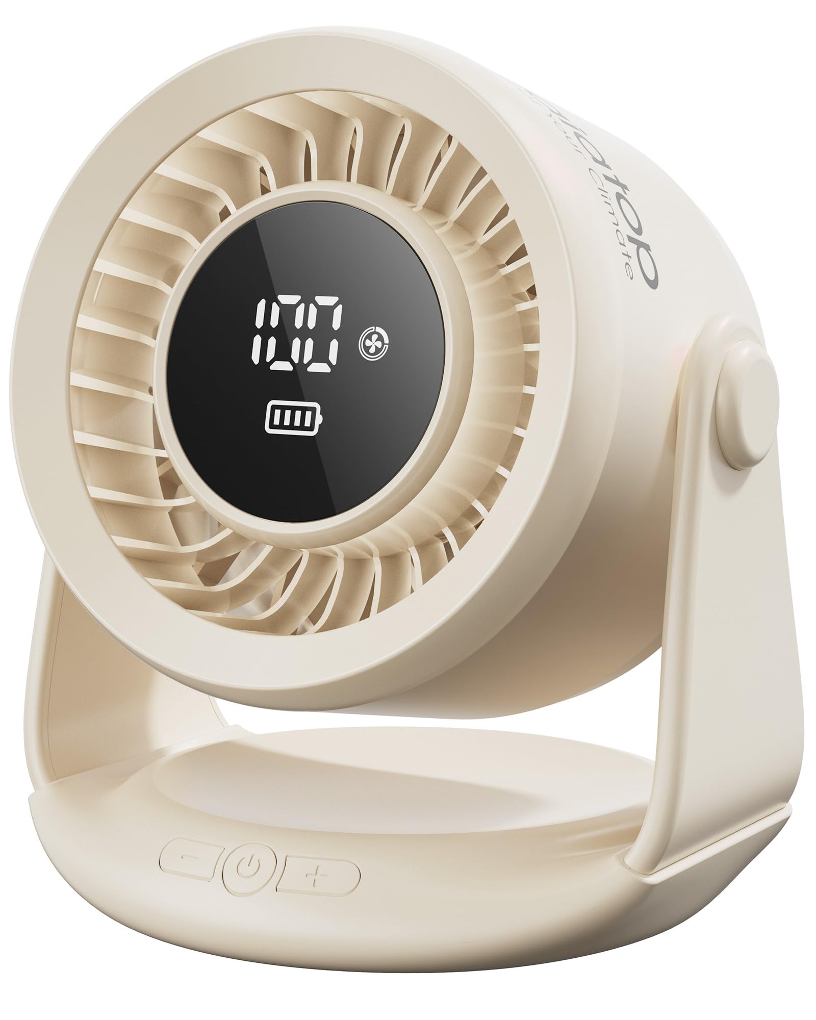 Gaiatop Desk Fan with Touch Control, 4000mAh Battery, 5 Speeds Ultra Quiet Bedroom Fan with LED Display, 90° Tilt, 7.7 Inch USB-C Rechargeable Desktop Fan for Dorm Office Room Home Office, Beige