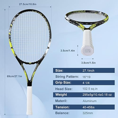 Miniatura 2 de HXE Raquetas de tenis para adultos, juego de raquetas de tenis recreativas de 27 pulgadas para principiantes y profesionales con 2 pelotas, 2