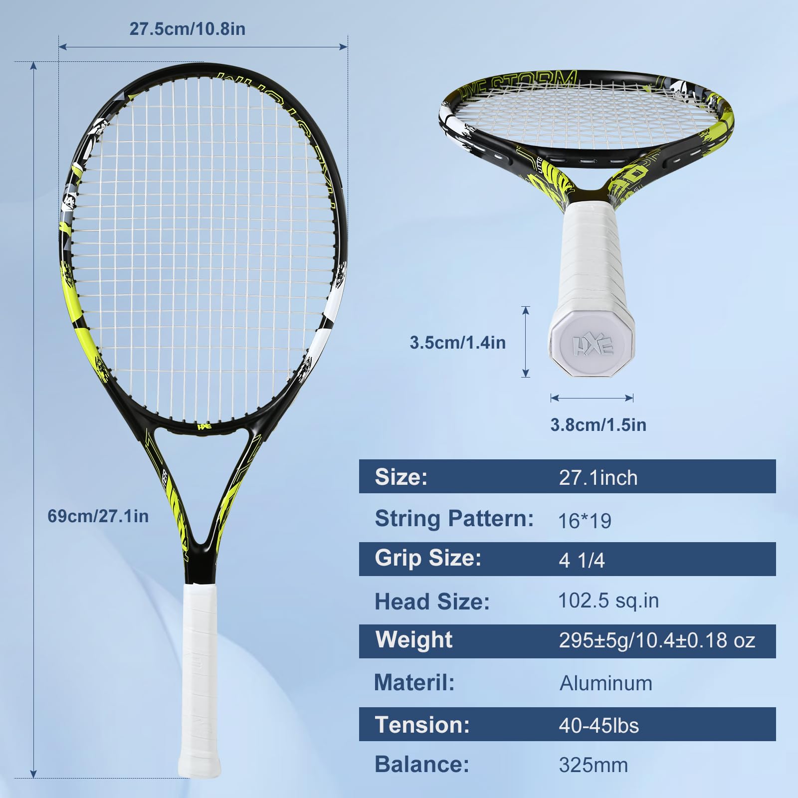 Tennis Rackets for Adults, 2 Player Pre-Strung 27 inch Recreational Tennis Racquet Set for Beginner and Professional with 2 Balls, 2 Overgrips and 1 Carrying Bag