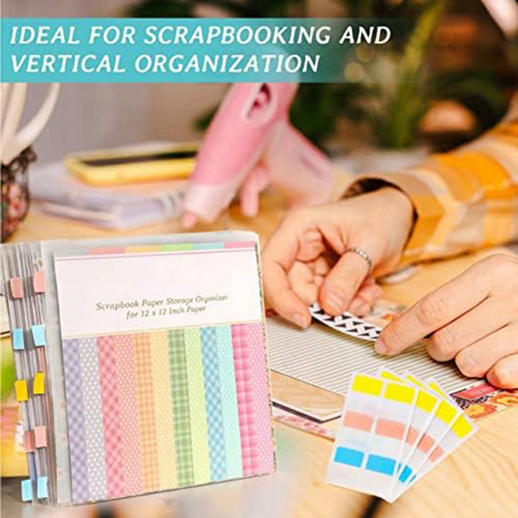 Cwmiibili Scrapbook Paper Storage Organizer with 120 Sticky Index Tabs, 20 Pack Plastic Paper Storage Bag for Holding Paper File