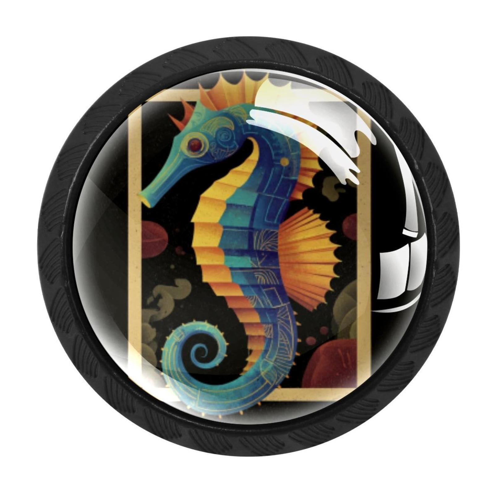 CHENZZZZ 4 Pieces Round Cabinet Knobs Rustic Dresser Knobs, Drawer Cupboard Wardrobe Cabinet Pulls Handles Hardware for Home Kitchen Furniture, Retro Seahorse (1)