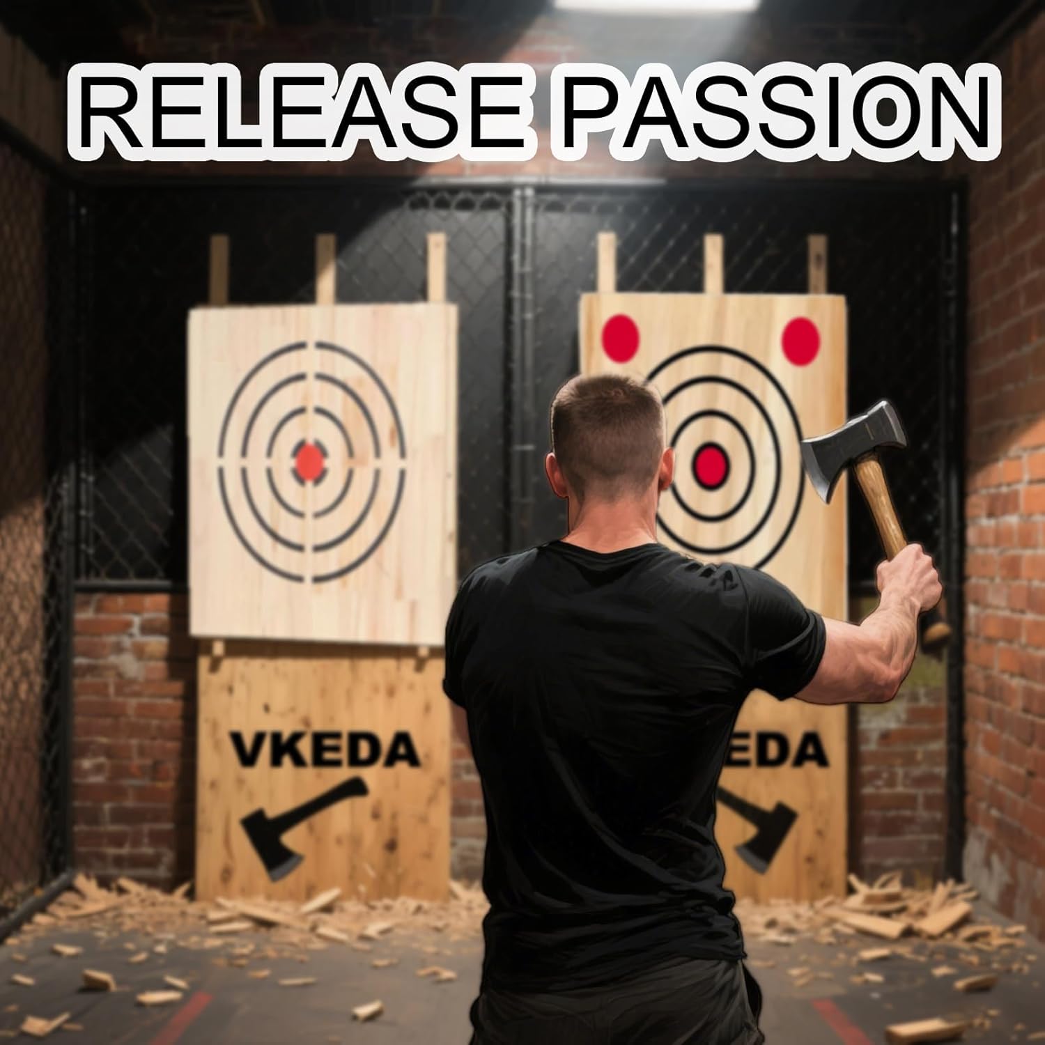 Wooden Axe Throwing Target with Handle & Chain Knife Throwing Target with KnifeThrowing with Steel Chain