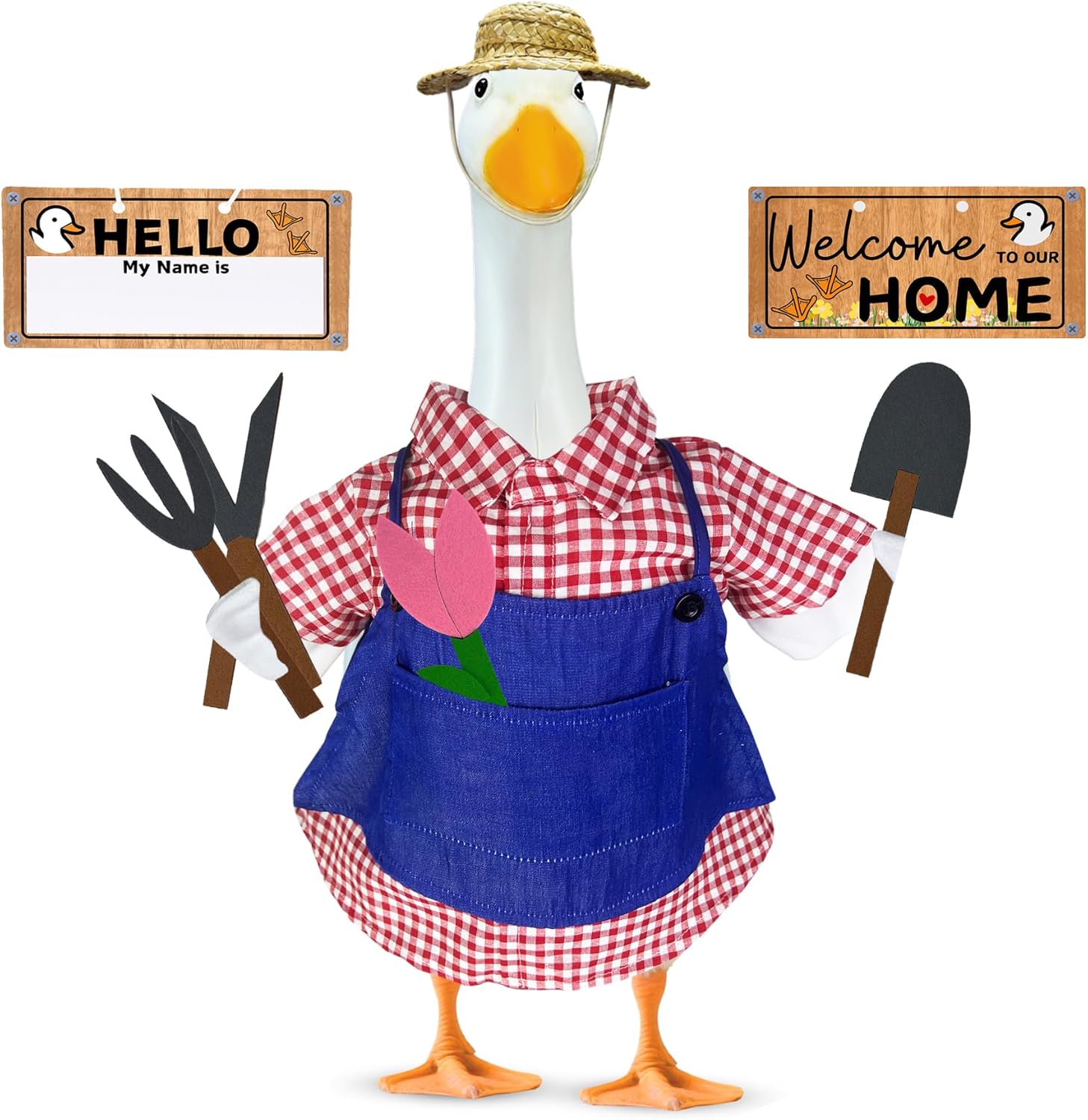 Spring Porch Goose Outfits Gardener for 23 inch, Geese Statue Clothes Costume, Garden Outdoor Yard Lawn Patio Decor