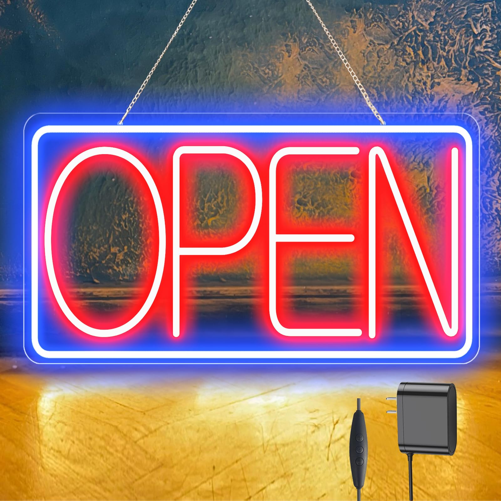 Led Neon Open Signs for Business,16.5"X 9" Ultra Bright Open Signs, Powered by 12V/2A AC Adapter, 6 Levels Adjustable Bright Led Neon Open Sign for
