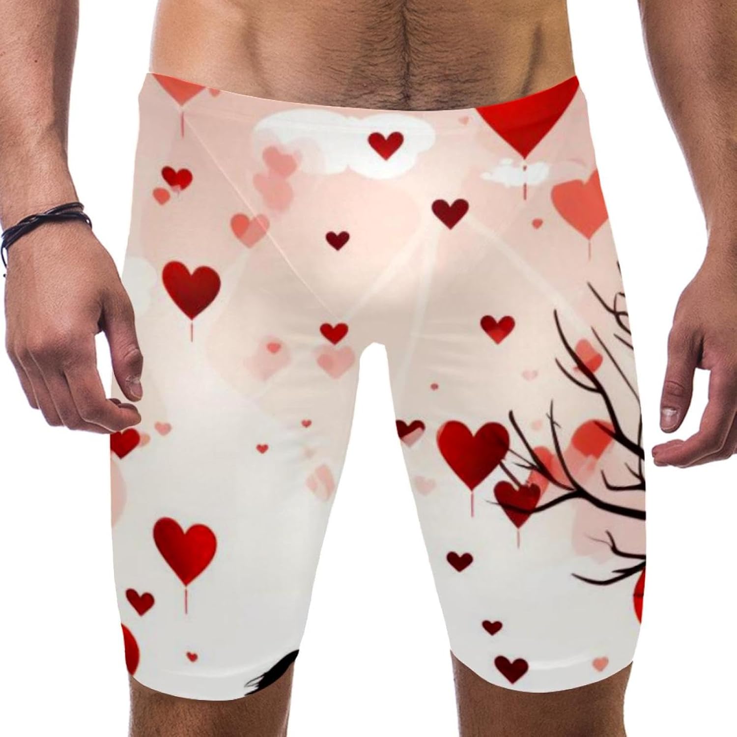 Valentine's Day Swimsuit Mens Swim Jammers Endurance Long Racing Training Swimsuit