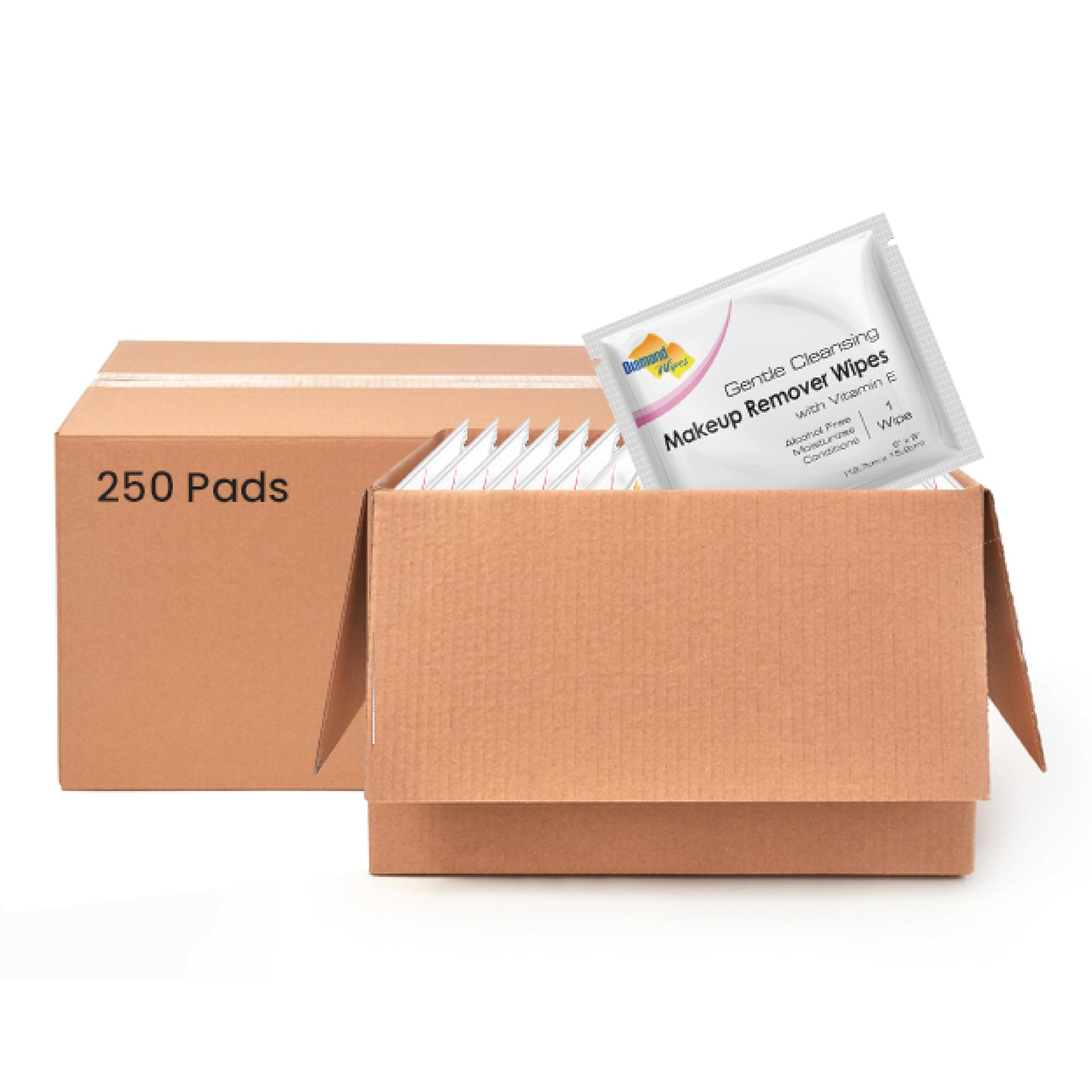 Diamond Wipes Toallitas faciales desmaquillantes resistentes al agua, caja de 250 toallitas sin alcohol y con vitamina E