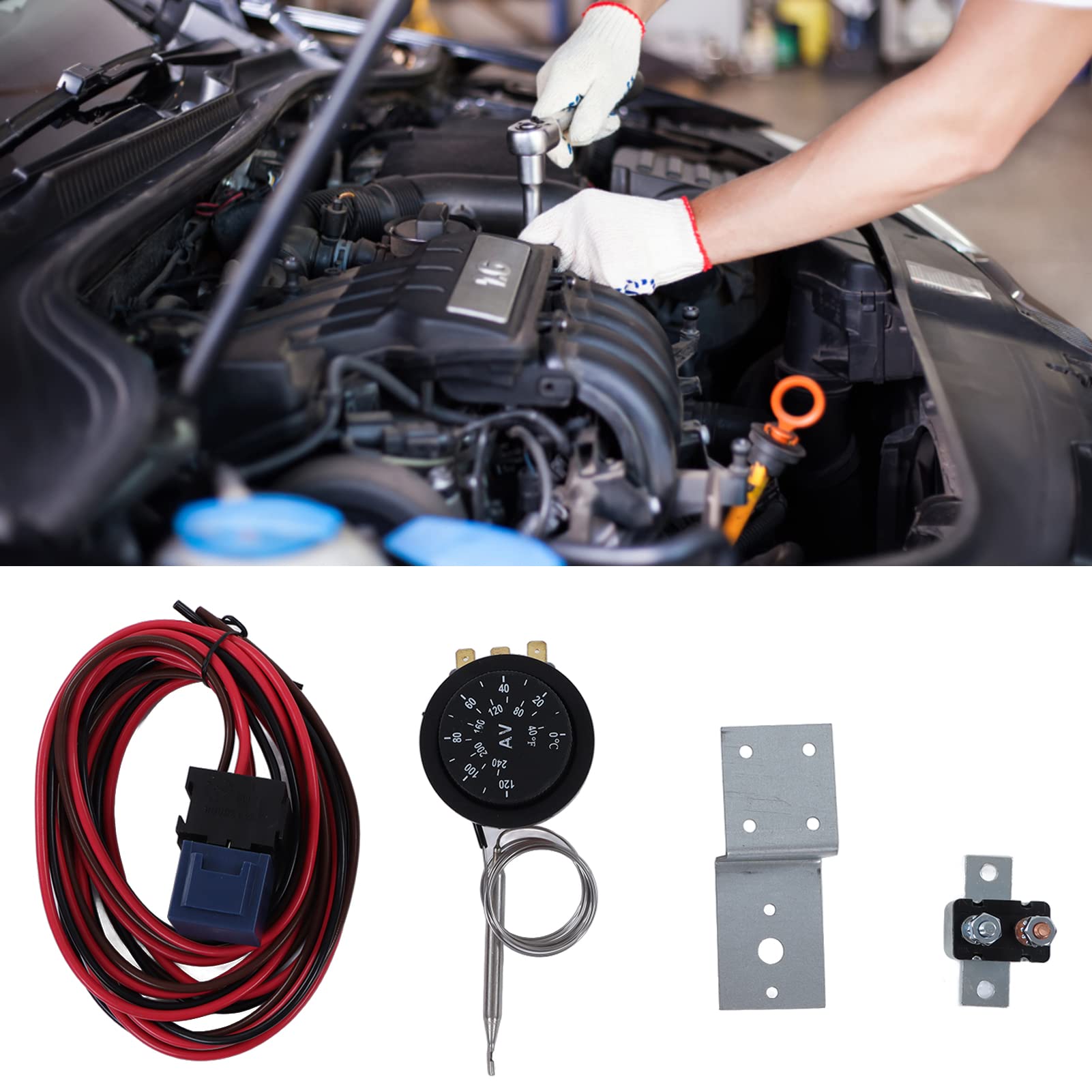 Kit de Relais de Commande de Thermostat de Ventilateur électrique Réglable, Jeu de Fil 12V 12V pour Camion de Voiture. Ouverture Flexible et Clôture de 0 à 120c, Installation