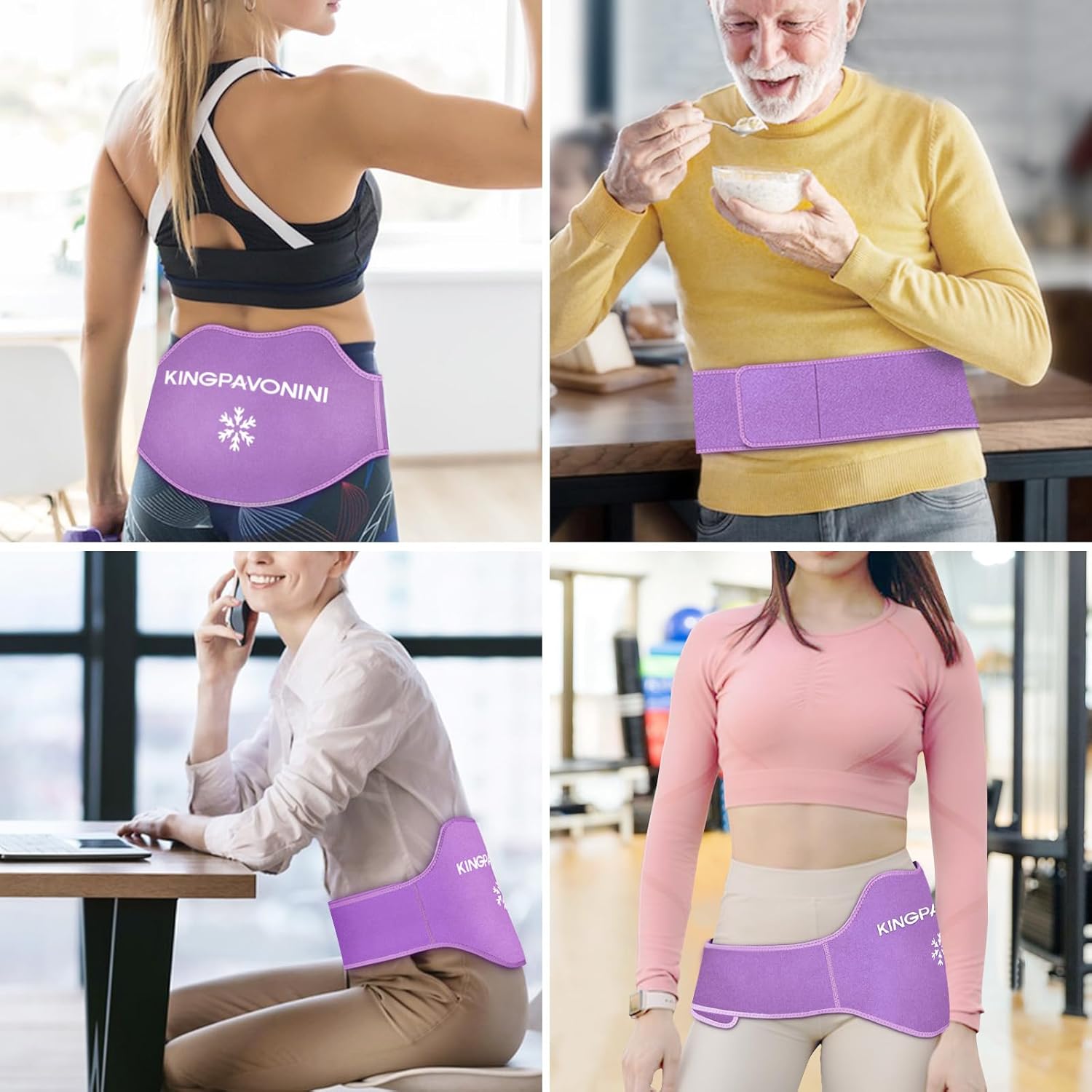 KingPavonini Extra Large Ice Pack for Back Pain Relief with Extension Strap, Reusable Lower Back Gel Ice Wrap for Lumbar Surgery, Sciatica, Herniated Disc, Coccyx Pain, Cold/Hot Therapy, 2 Gel Packs