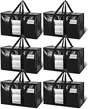 TAILI Extra Large Moving Bag, Black, 6 Pieces Storage Bags with Zip, Robust Large Bag for Clothing Storage, Duvets, Moving Alternative to Moving Boxes