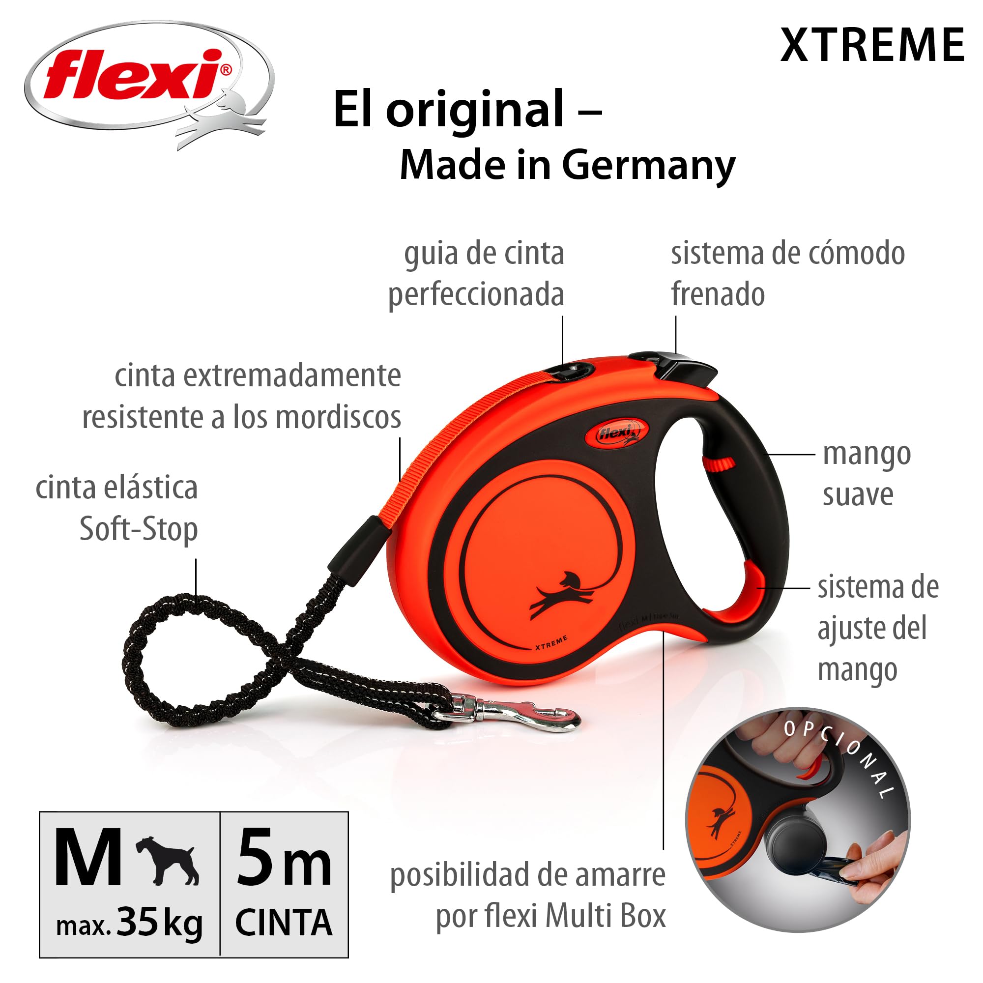 flexi® Xtreme M Cinta 5 m Negro/Naranja, Correa Extensible para Perros hasta máx. 35 kg