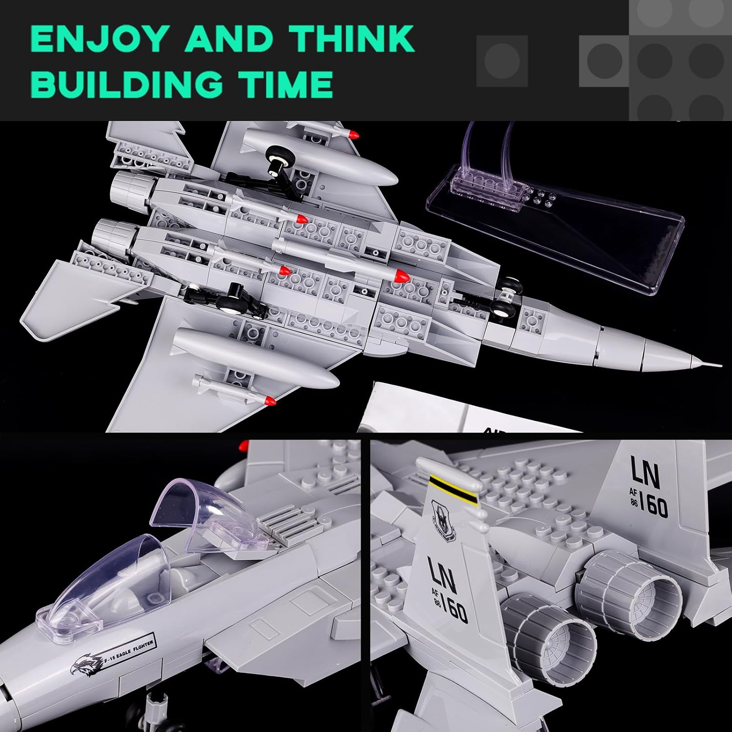 ArtorBricks F-15 Eagle Fighter Airplane Military Building Set - 223 Piece Model Kit for Adults, Collectors & Hobbyists