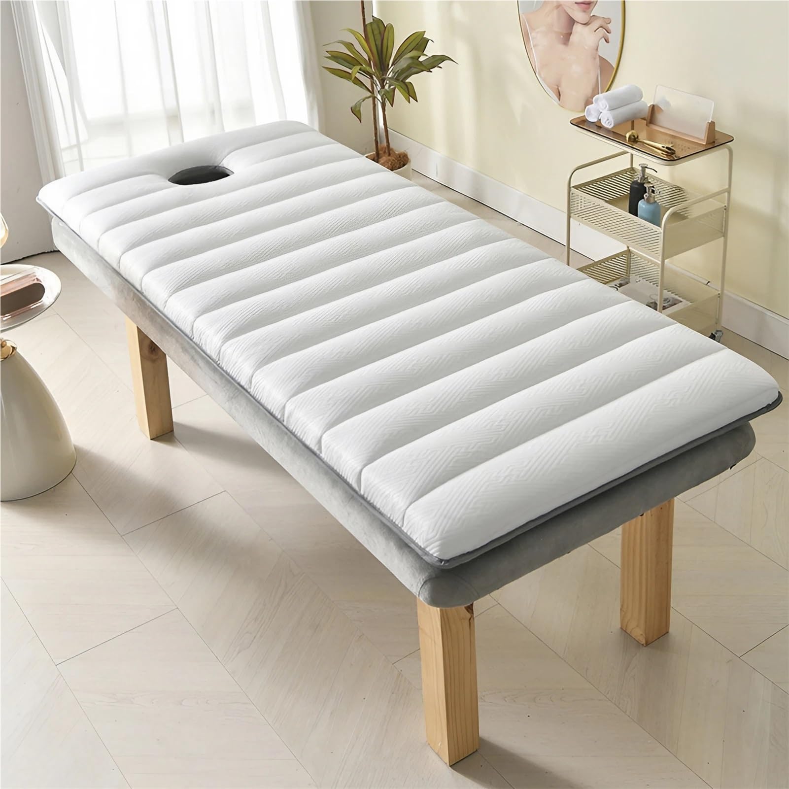 Matelas Table De Massage Mousse À Mémoire De Forme Épais, Housse De Lit De Salon avec Trou De Respiration, Professionnel pour Beauté Spa Tatouage(White,180 x 60 x 4 cm)