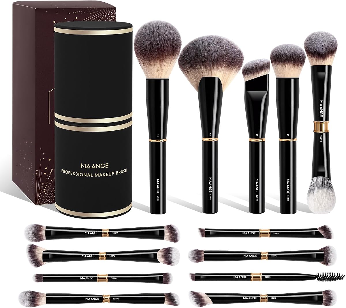 13Pcs Makeup Brushes with Case, Professional Brochas De Maquillaje for Face & Eyes, Soft Synthetic Foundation Powder Blush Eyeshadow Brush Kit with Gift Box,Black