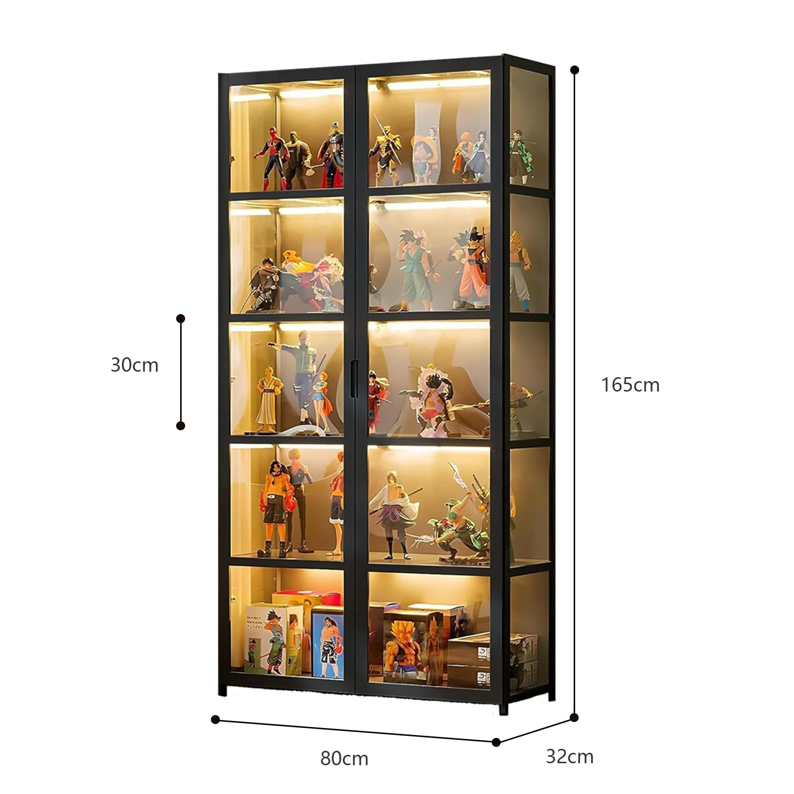 Vitrina de 5 pisos de pie, armarios Curio, estantería con puertas, puertas acrílicas transparentes, vitrina de coleccionista para sala de estar, oficina, libros, sala de juegos (Doble puerta negra)