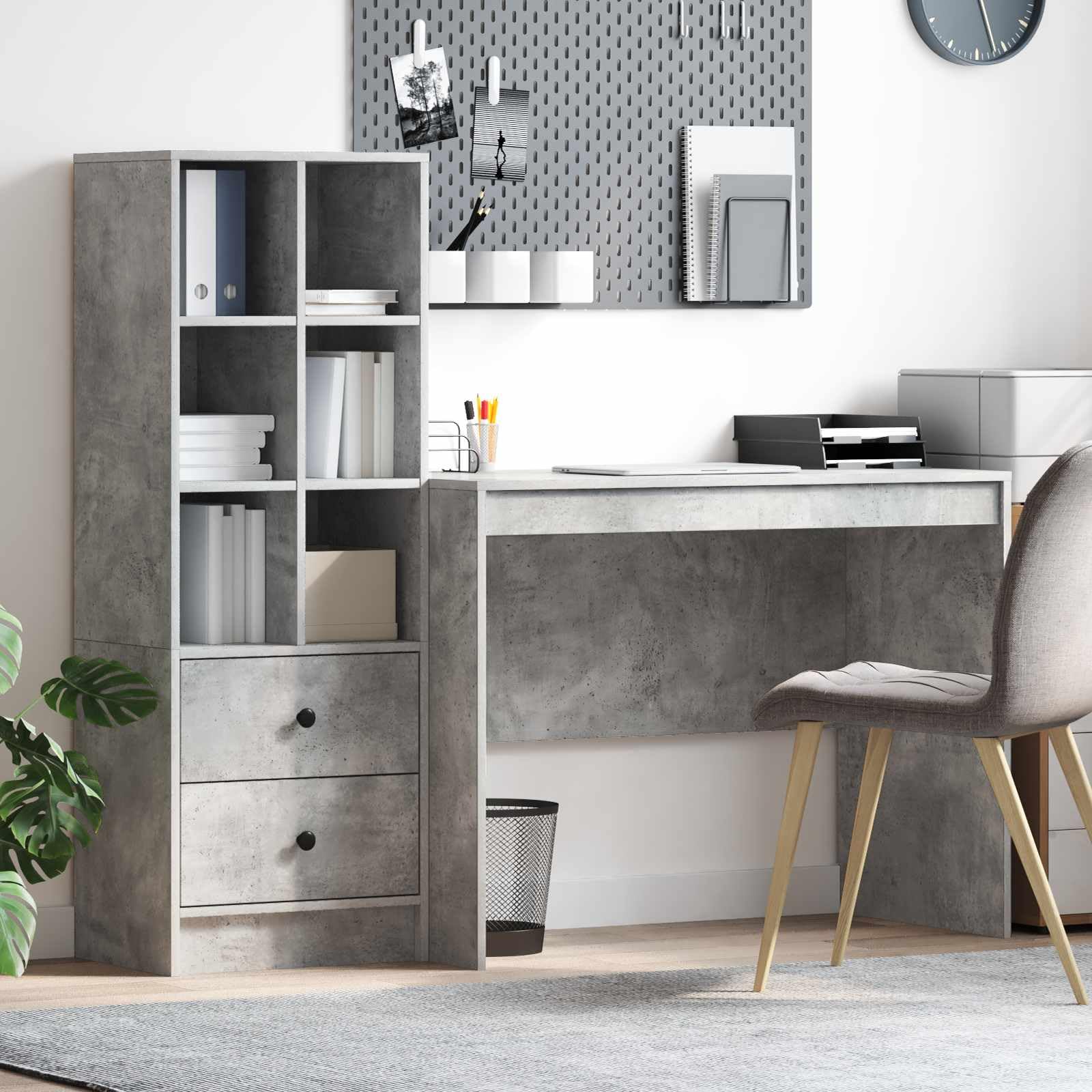 Bureau à domicile gris béton pour espace de travail agréable et productif