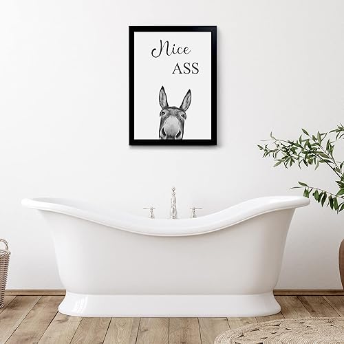 Vista 76 de YongArt Decoración de baño enmarcada en negro, divertido arte de pared de vaca de las tierras altas en bañera, 8 x 10 pulgadas Arte de pared de vaca