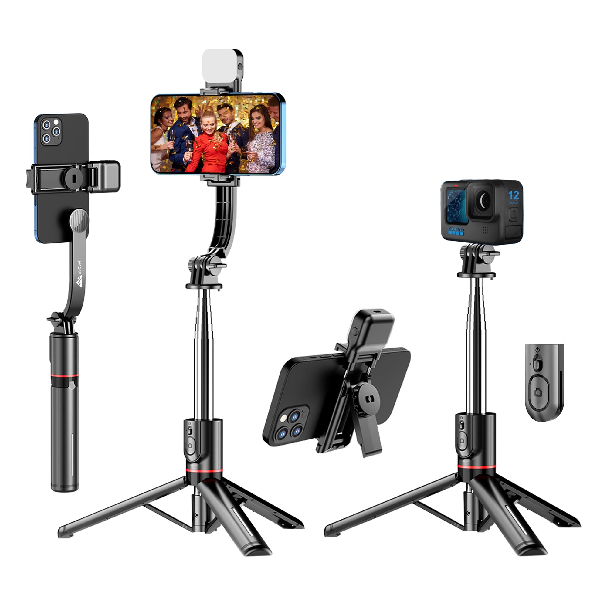 WeCool S6L Selfie Stick with Light in 6 Shade (3Colors 2Tones), 7 Section Telescopic Pole Extends to 44inch/112cm with Detachable Mobile Holder, Perfect Light Stick for Nightout Vlogging & Photos-picture-14