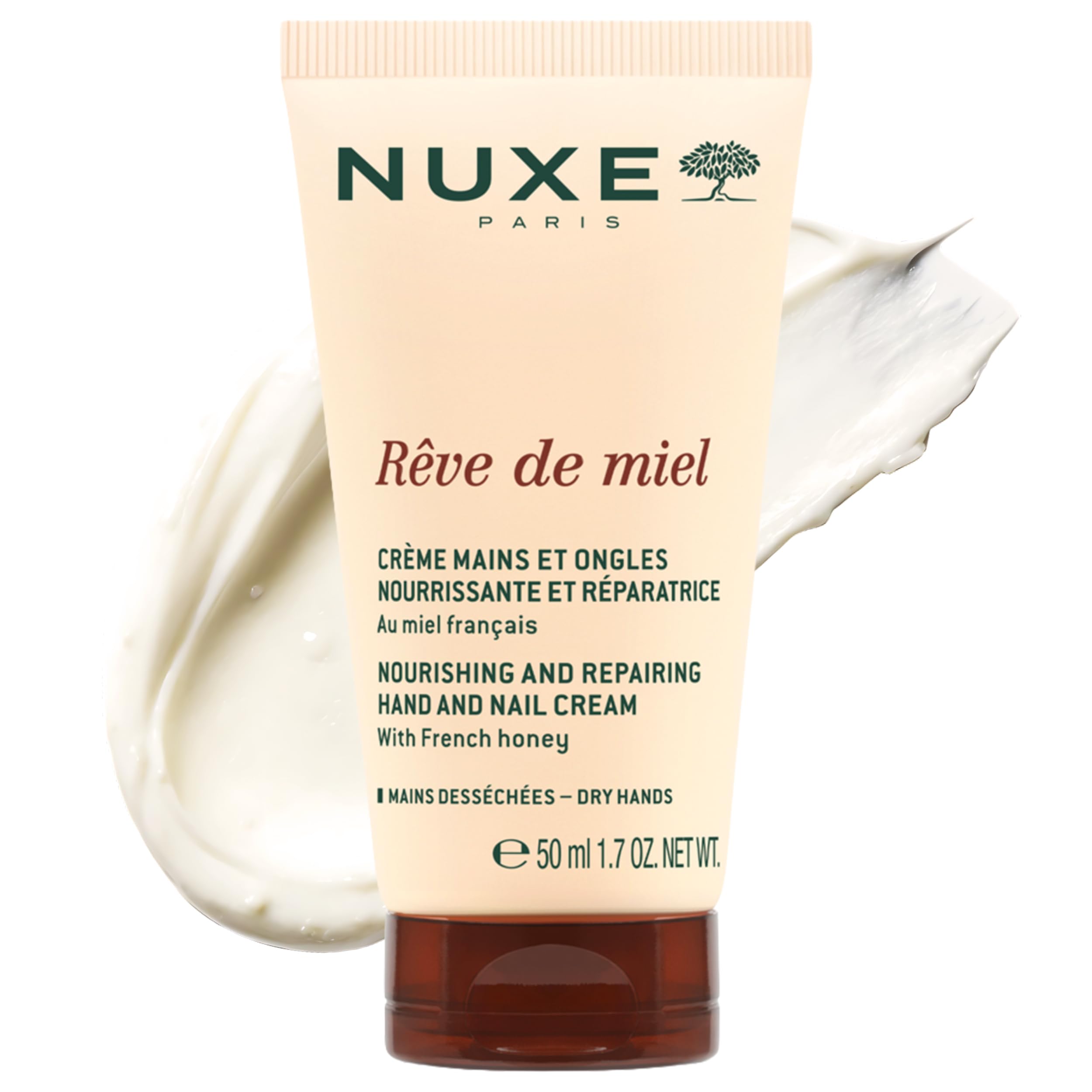 Nuxe Rêve de Miel Hand- und Nagelcreme, 50 ml | Dreifache Handcreme mit Honig zur Pflege, Reparatur und zum Schutz trockener Hände, nicht öliger süßer Honigduft