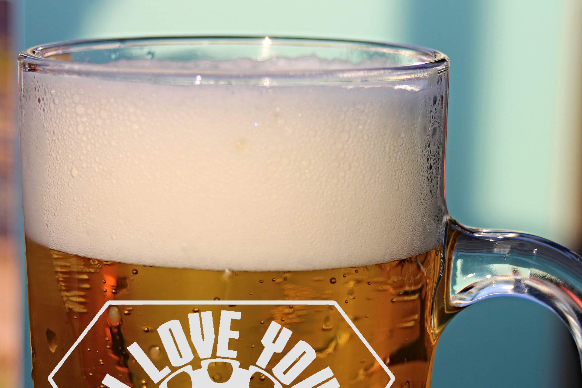 Hat Shark Giant Laser Engraved Beer Mug 28 Ounces Beer Stein - I Love You 3000 Metal Heart Reactor Film Parody