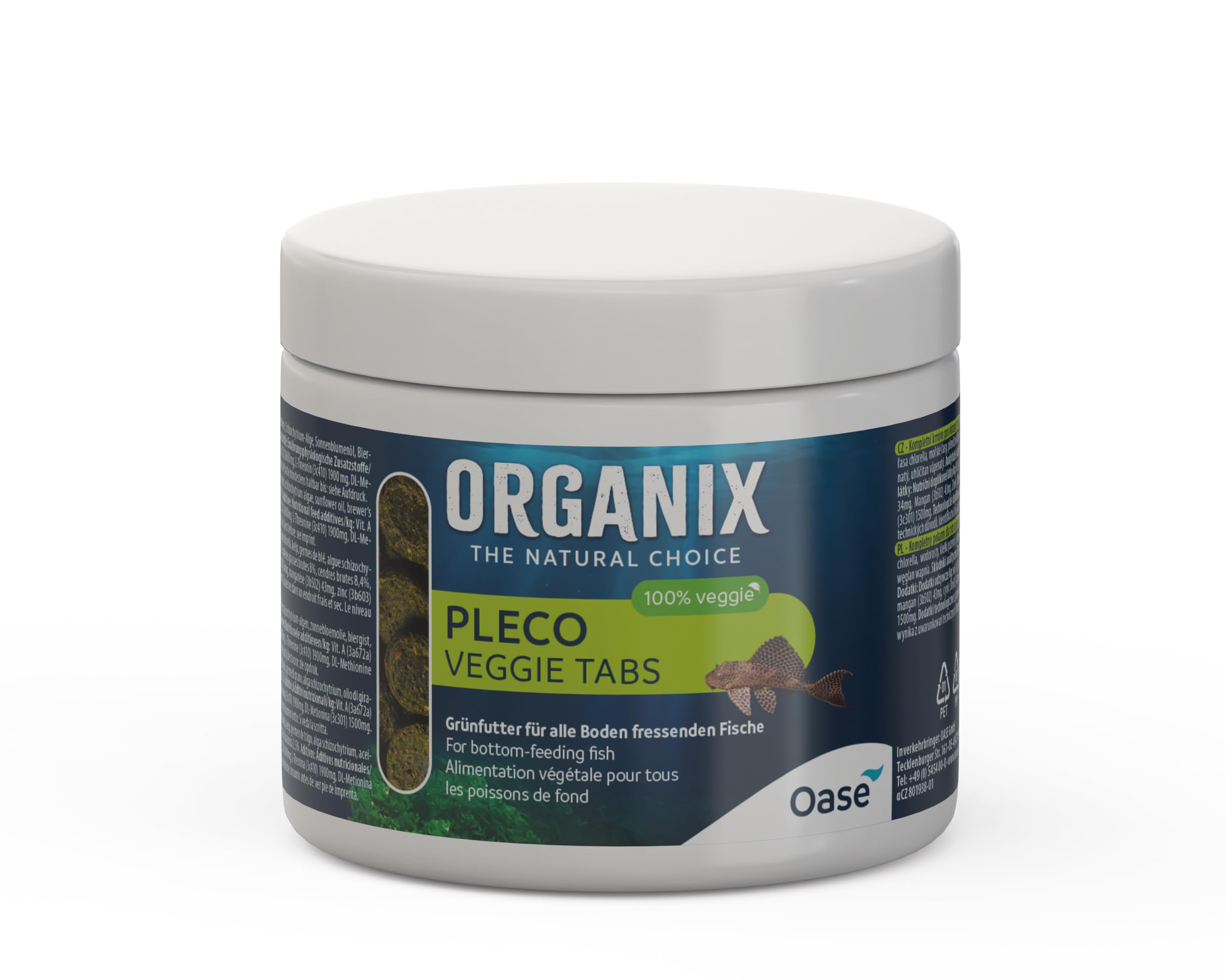OASE ORGANIX Pleco Veggie Tabs, 175 ml - Alimento Verde para Peces de Fondo, alimento para herbívoros del Acuario