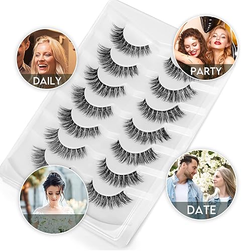 Miniatura 7 de Jiocolor - Pestañas postizas naturales, de visón sintético, esponjosas, naturales, 7 pares, volumen ligero, pestañas falsas, DJ-15