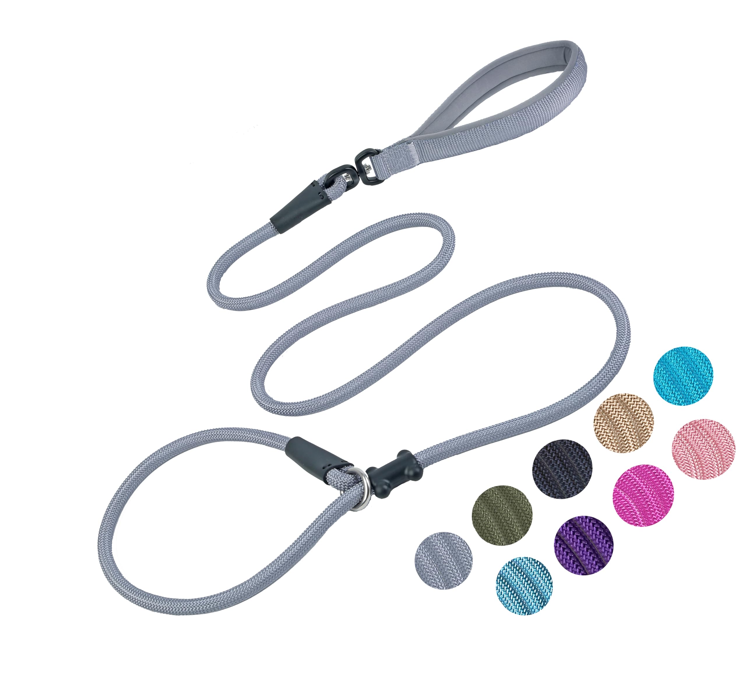 Slip Lead Dog Leash，Strong Nylon Rope Leash and Padded Handle,No Pull Outdoor Walking Training Lead for Small Medium Large Dogs(Grey, 1/2"×6ft)