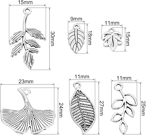 Miniatura 2 de PATIKIL Colgantes de hoja, paquete de 120 cuentas de metal de hoja de árbol a granel para hacer joyas, pulseras, collares, aretes, llavero, estilo