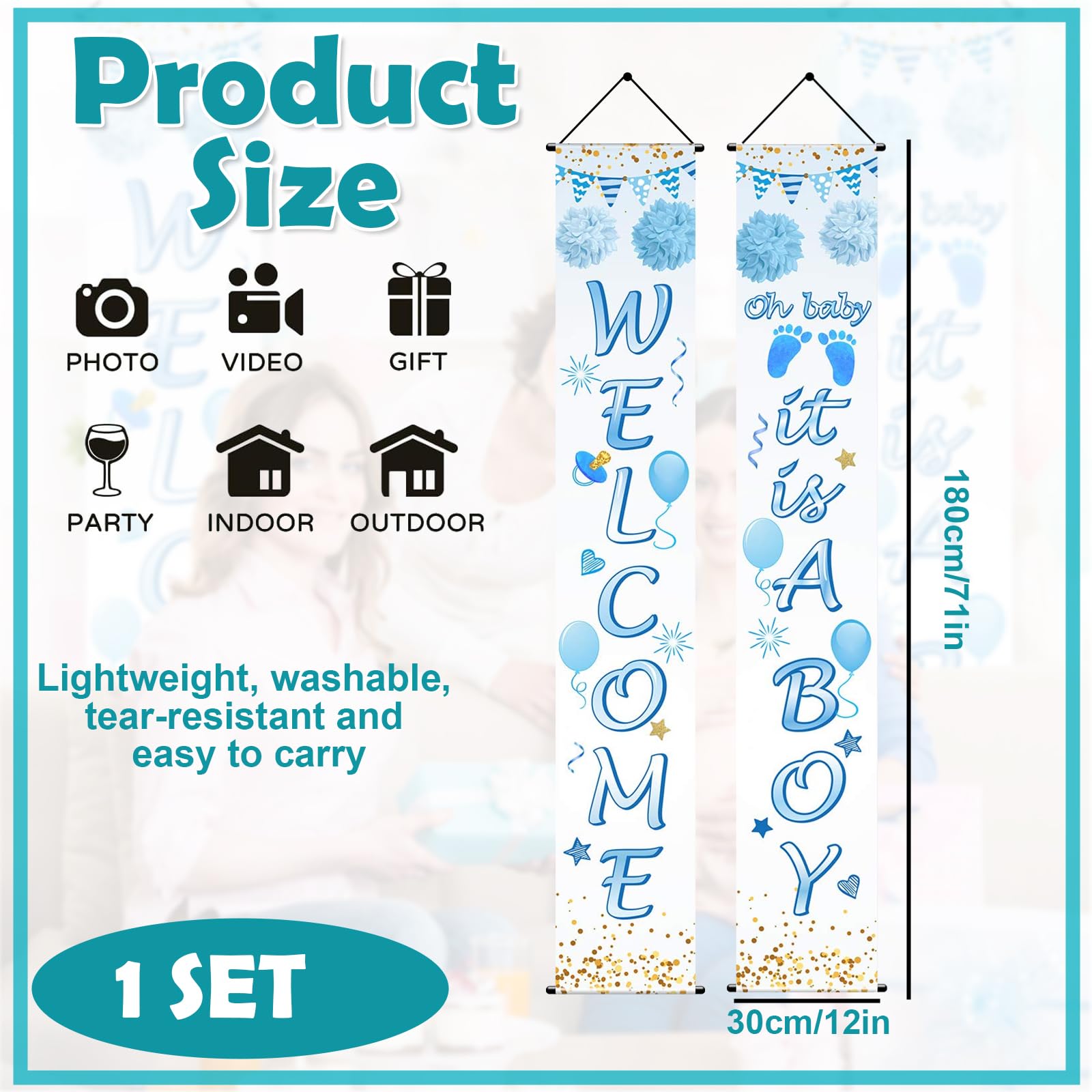 It’s a Boy Baby Shower Banner Set, Beige - Image 2