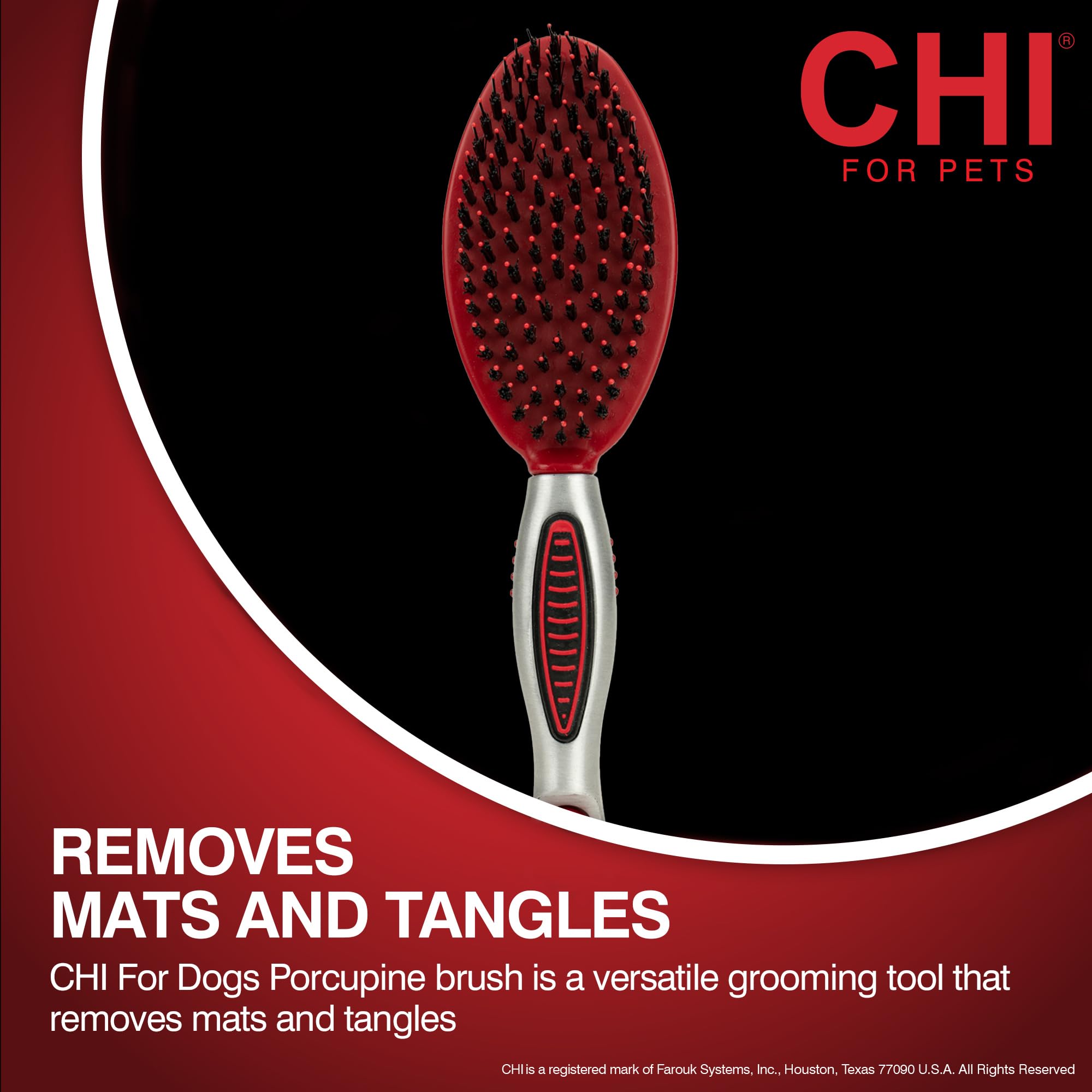 CHI Dog Brush for, Porcupine Brush for Dogs - Grooming Tools for Dogs & Puppies, Removes Mats and Tangles, Ionic Technology, Ergonomic Soft Grip Handle, Suitable for All Hair Types - image 2