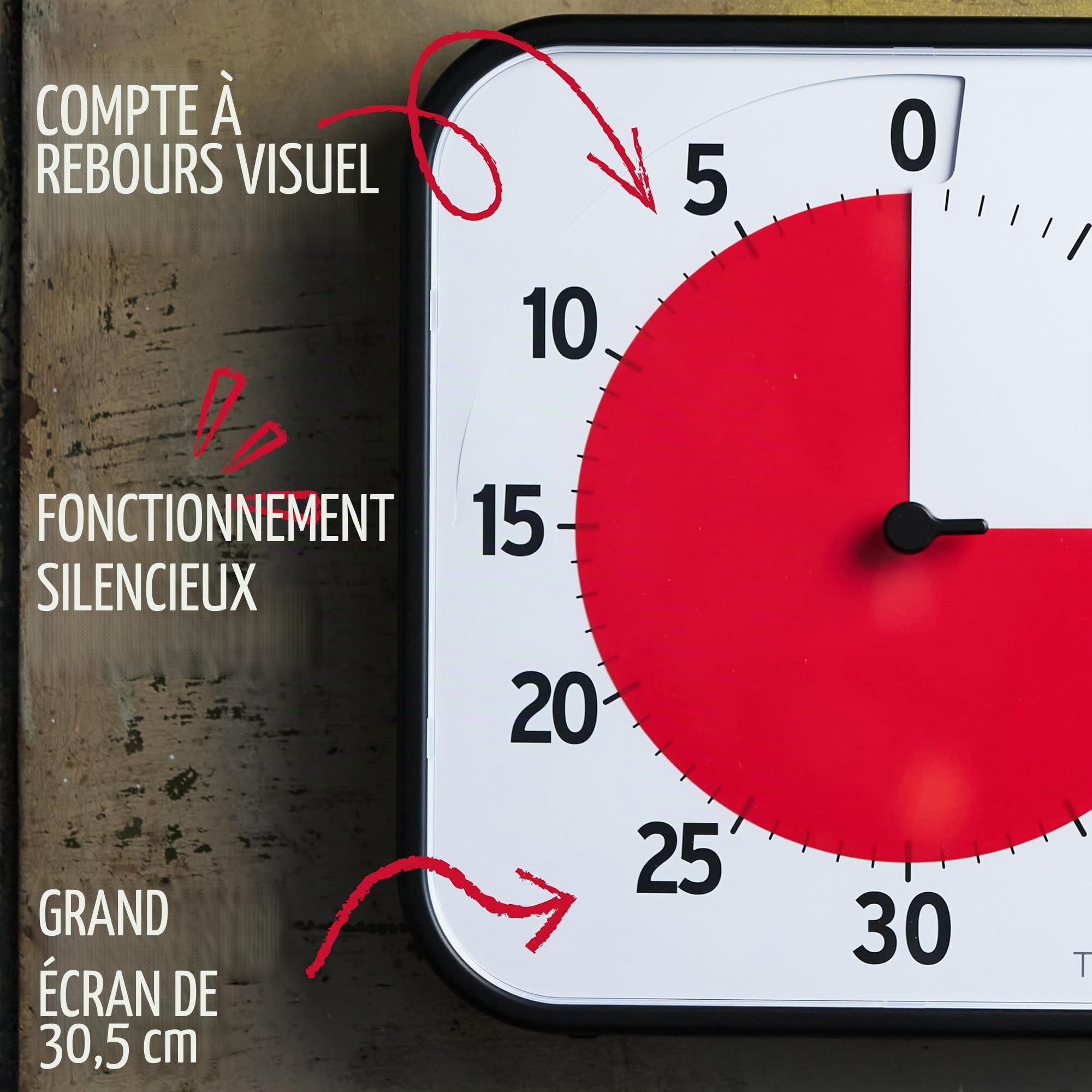 Time Timer Original Large, 30x30x4cm - Minuterie Visuelle de 60 Minutes Magnétique - Compte à rebours de la Salle de Classe ou de la réunion pour Enfants et Adultes (Noir)