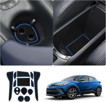 2018-2022 Toyoat CHR Center Console Liners Mats Cup Holder Inserts Mats Non-Slip Center 2022 CHR Console Shifter Liner Trim Mats Anti-dust Door Pocket Liners Interior Accessories 13 PCSBlue