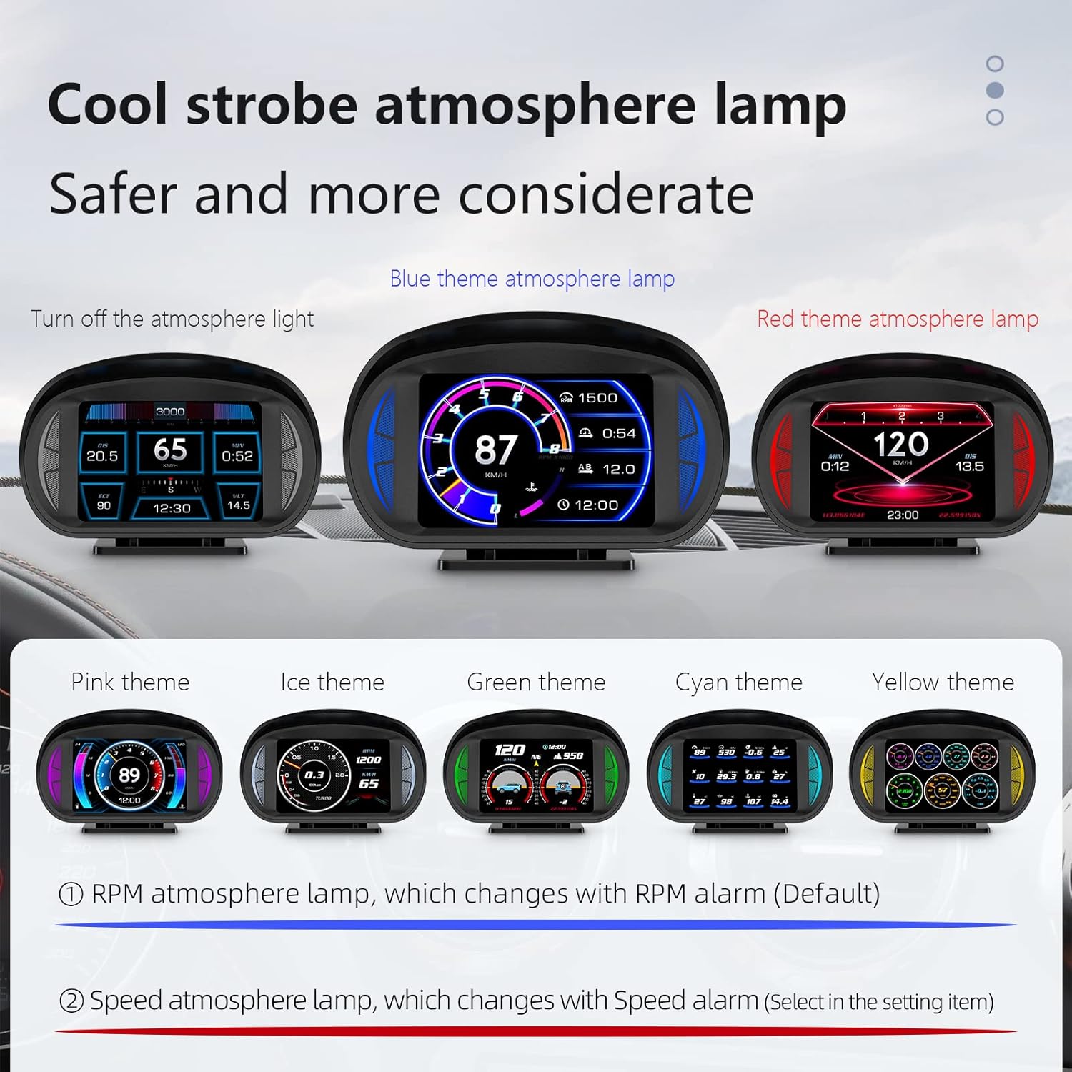 obd2 Gauge Display, Heads Up Display P2, displays Multiple Alarms for Speed, Voltage, and Water Temperature for All Models.