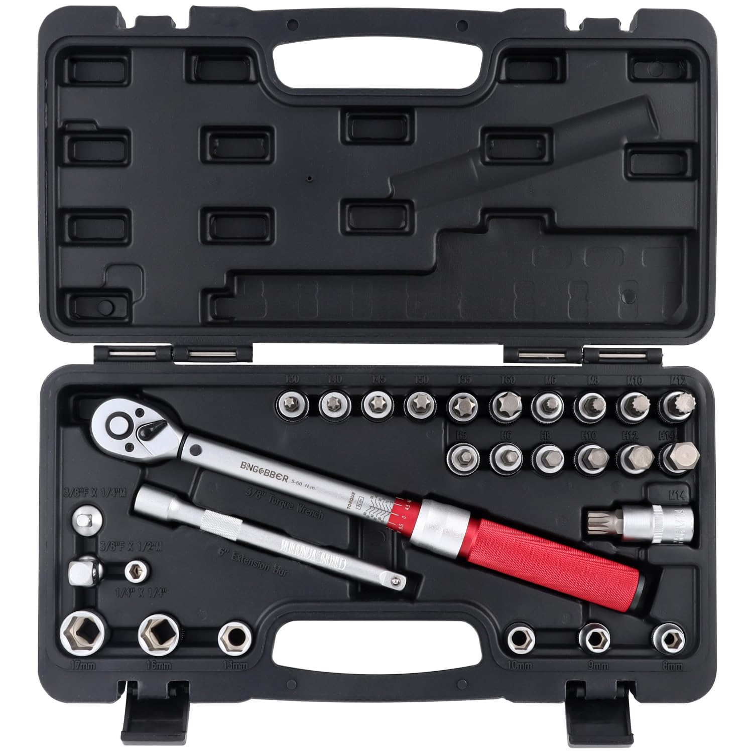 Jeu de clés dynamométriques 3/8" 5-60 Nm 28PCS Outil de précision