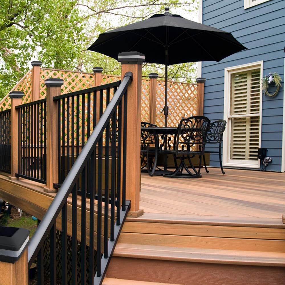 Sumaote Solar Post Cap Light, 160LM 52 LED Outdoor Deck Post Light Fits 4x4 5x5 or 6x6 Wooden Post Cap Solar Light IP65 Waterproof for Garden Porch Patio, 6000K White Lighting, Black Shell, 2 Pack