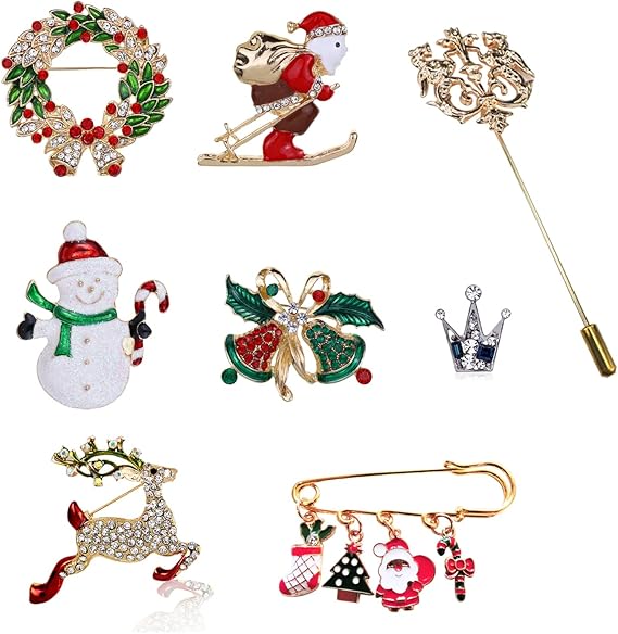 Amazon Lyggie クリスマス ブローチ 8点セット ブローチピン ピンバッジ キラキラ ファッション メンズ レディース 子供 ジュエリー 合金 クリスマス風 入学式 結婚式 クリスマス 誕生日 記念日 バレンタイン ギフト ホワイトデー プレゼント お返し 人気 贈り物