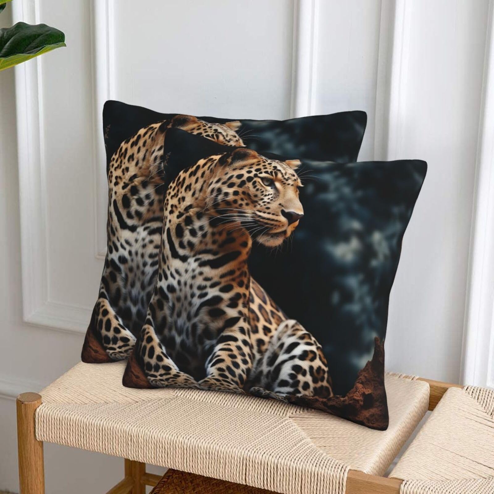 NONHAI Decorative Throw Pillow Covers Set of 2, 20"x20" Square Cushion Case Soft Comfy A Leopard Sits Throw Pillows for Couch Cushion Livingroom Farmhouse Home Decor Pillowcases