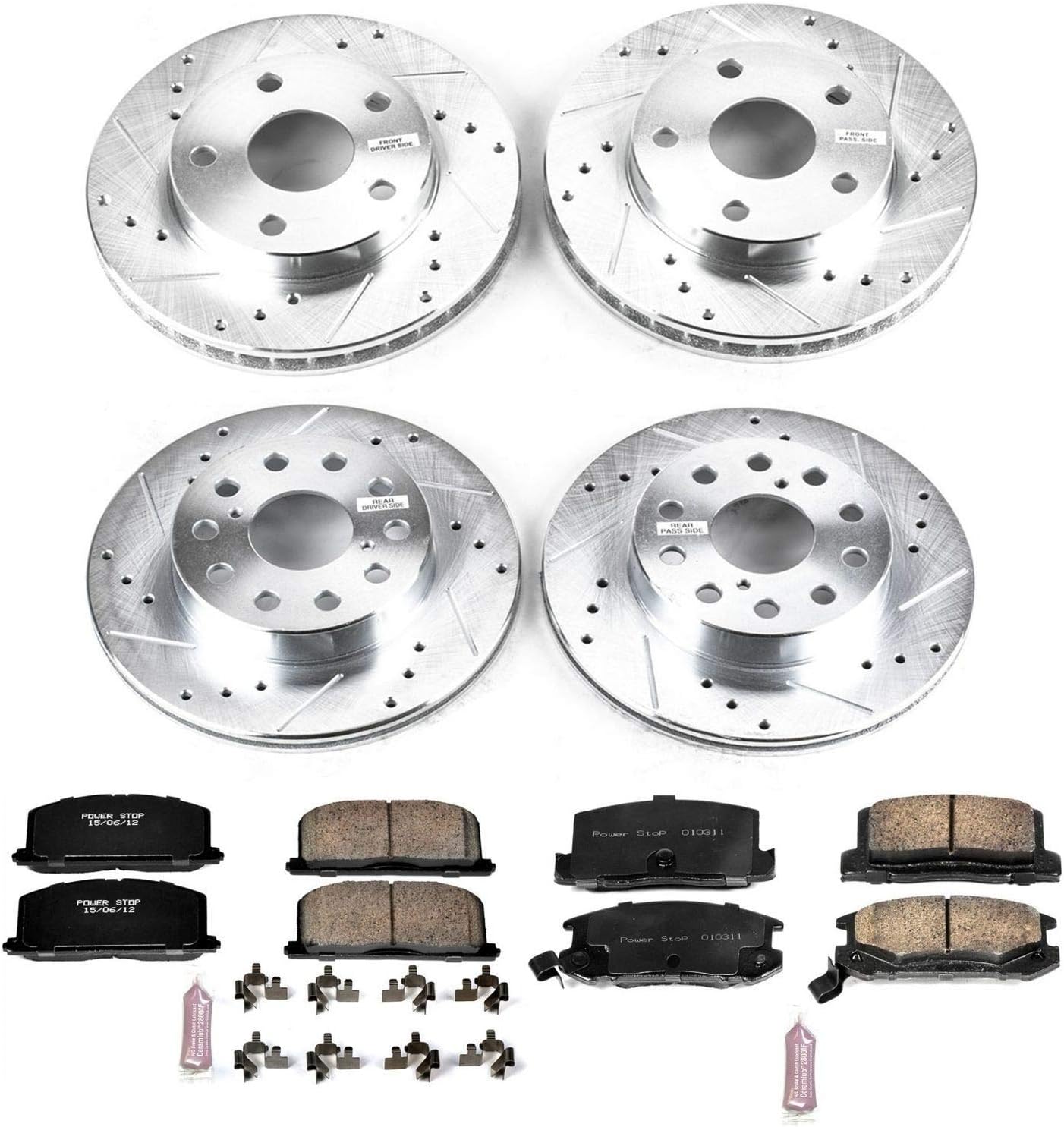 🛒 Crаzу Dеаlѕ Power Stop K4342 Front and Rear Z23 Carbon Fiber Brake Pads with Drilled & Slotted Brake Rotors Kit