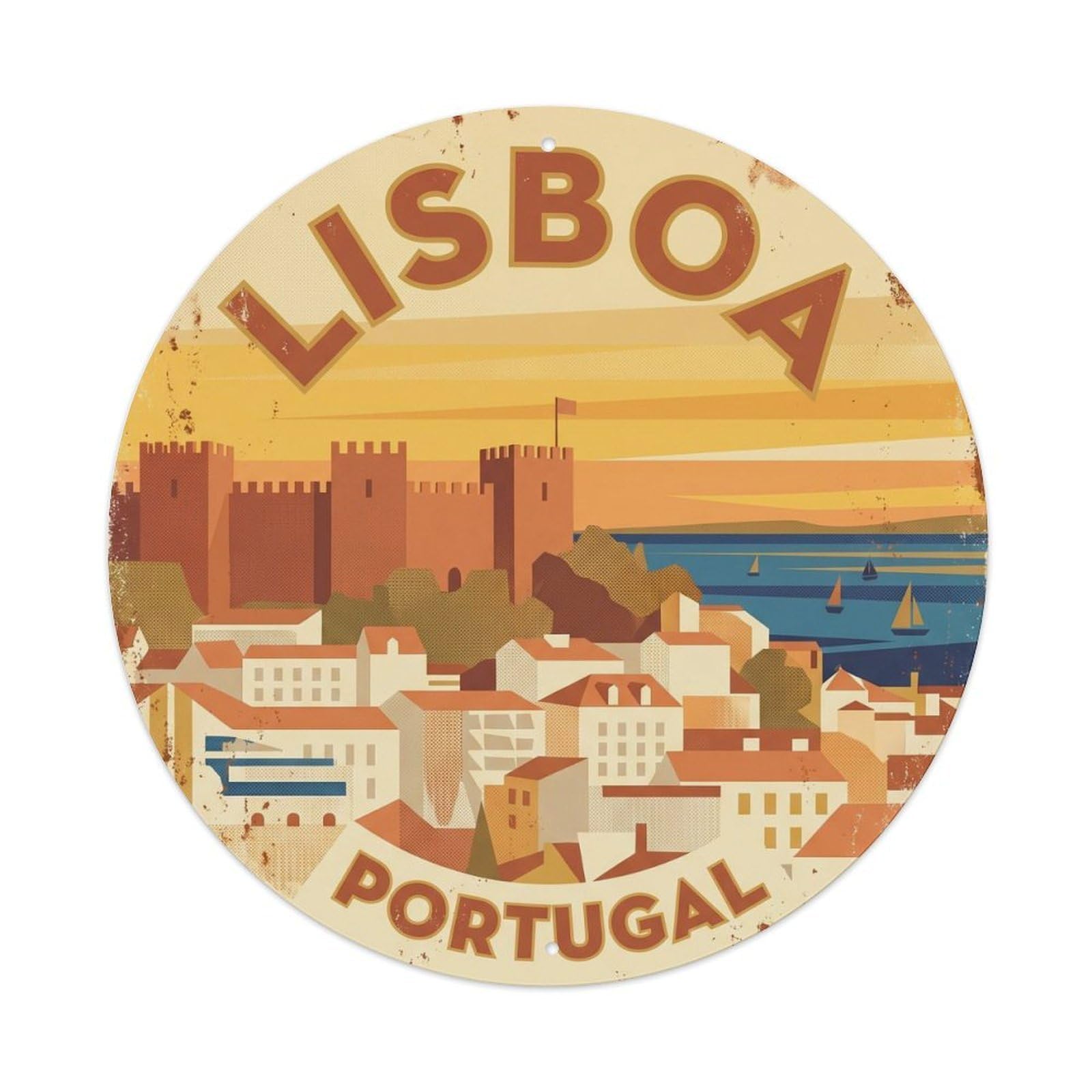 Olhnbad Style Portugal Lisboa Castelo Saojorge Portuguese Heritage Metal Tin Sign