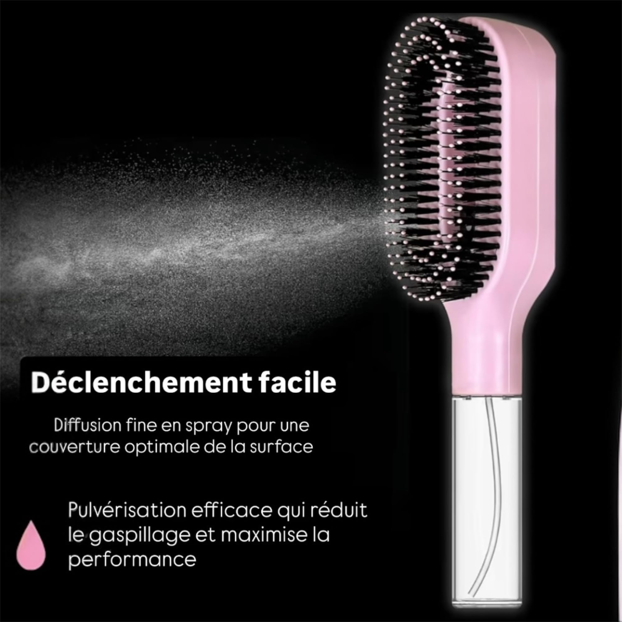 Magic Detangling Hair Brush with Built-in Spray, Anti-Static Magic Brush for Fine and Fragile Hair, Scalp Massage, Moisturizing Spray 2-in-1, Pink - 3