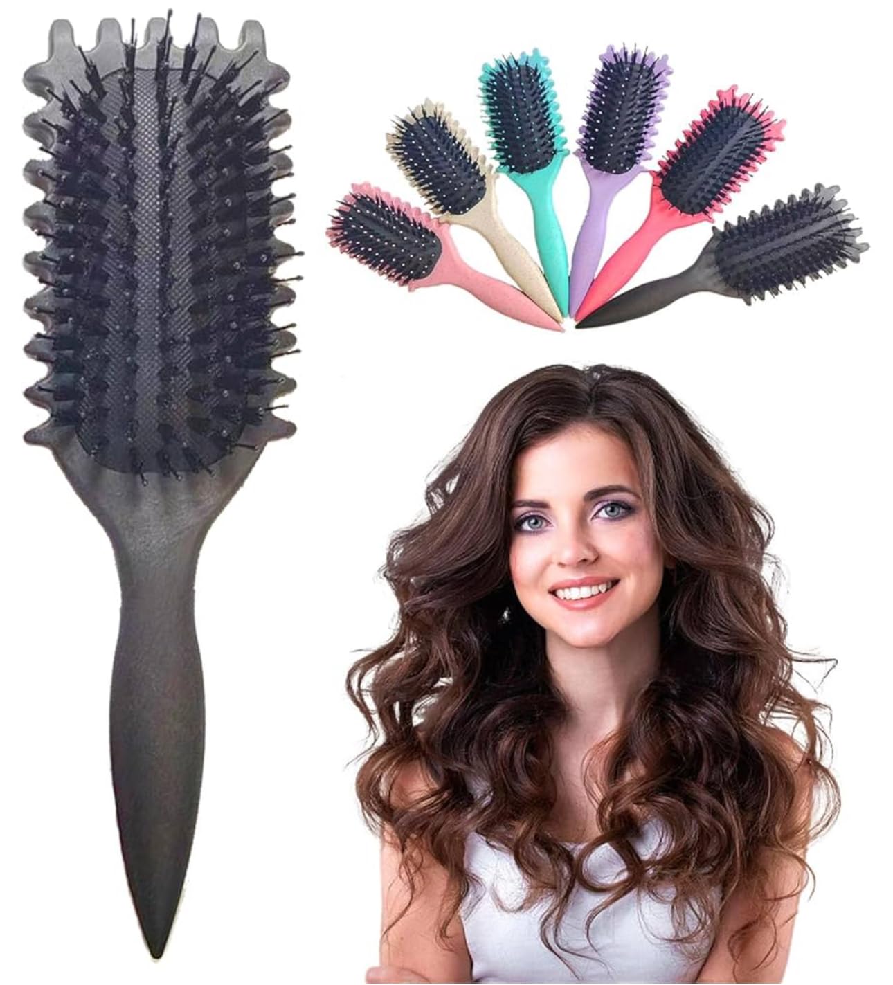Curly Hair Brush, Curl Defining Brush, 2024 Newest Styling Brush, Shaping & Defining Curls for Women & Men, Curling Brush, Best curl styling brush, Reduce Pulling and Curl Separation (Black)