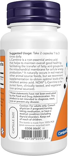 Miniatura 3 de NOW L-carnitina 250 mg, 60 cápsulas (paquete de 2)