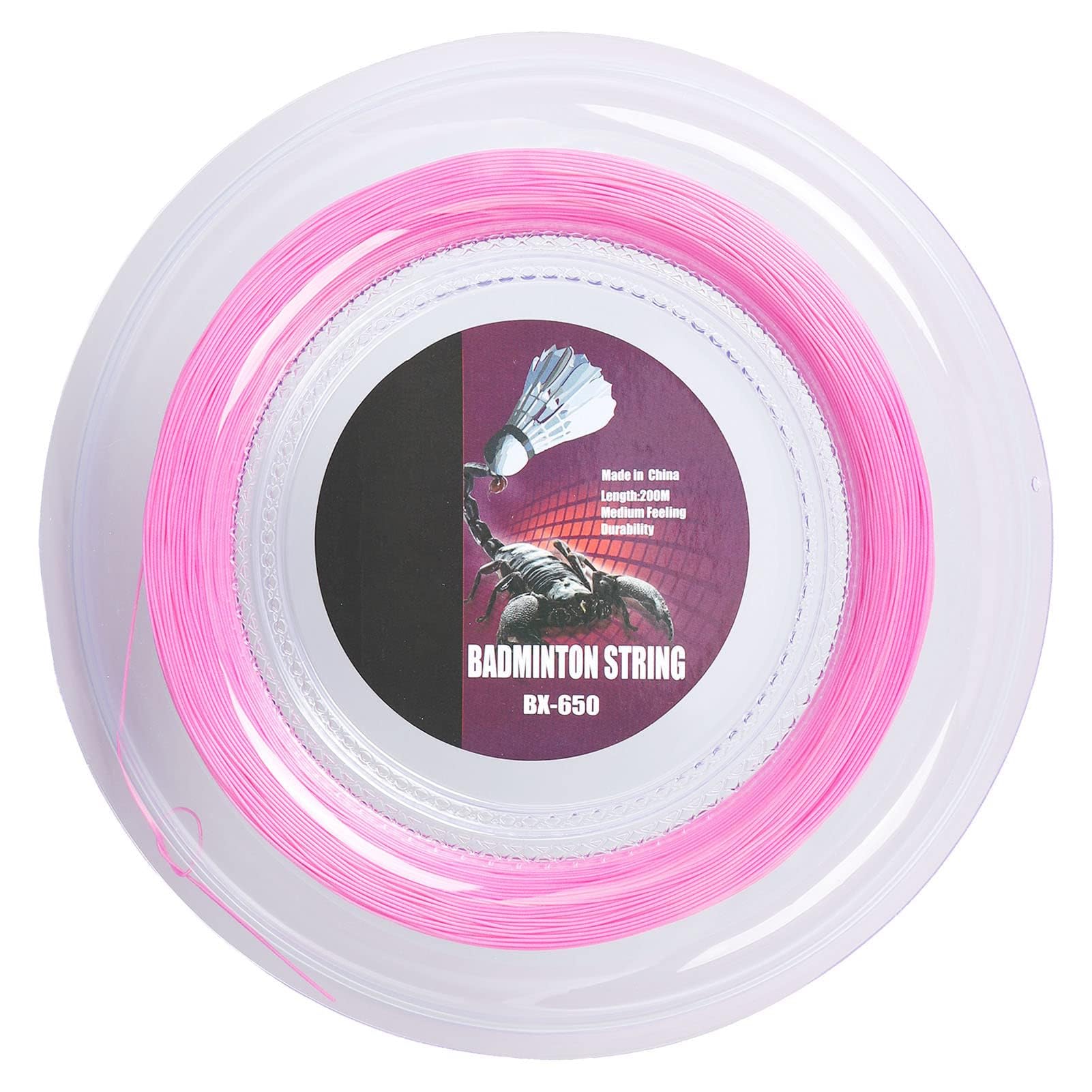 equlup Badminton Racket String, 0.72mm/0.028in String Diameter 200m/656.2ft String Length Racquet Replacement Lines Thread Wire High Elastic (Pink)