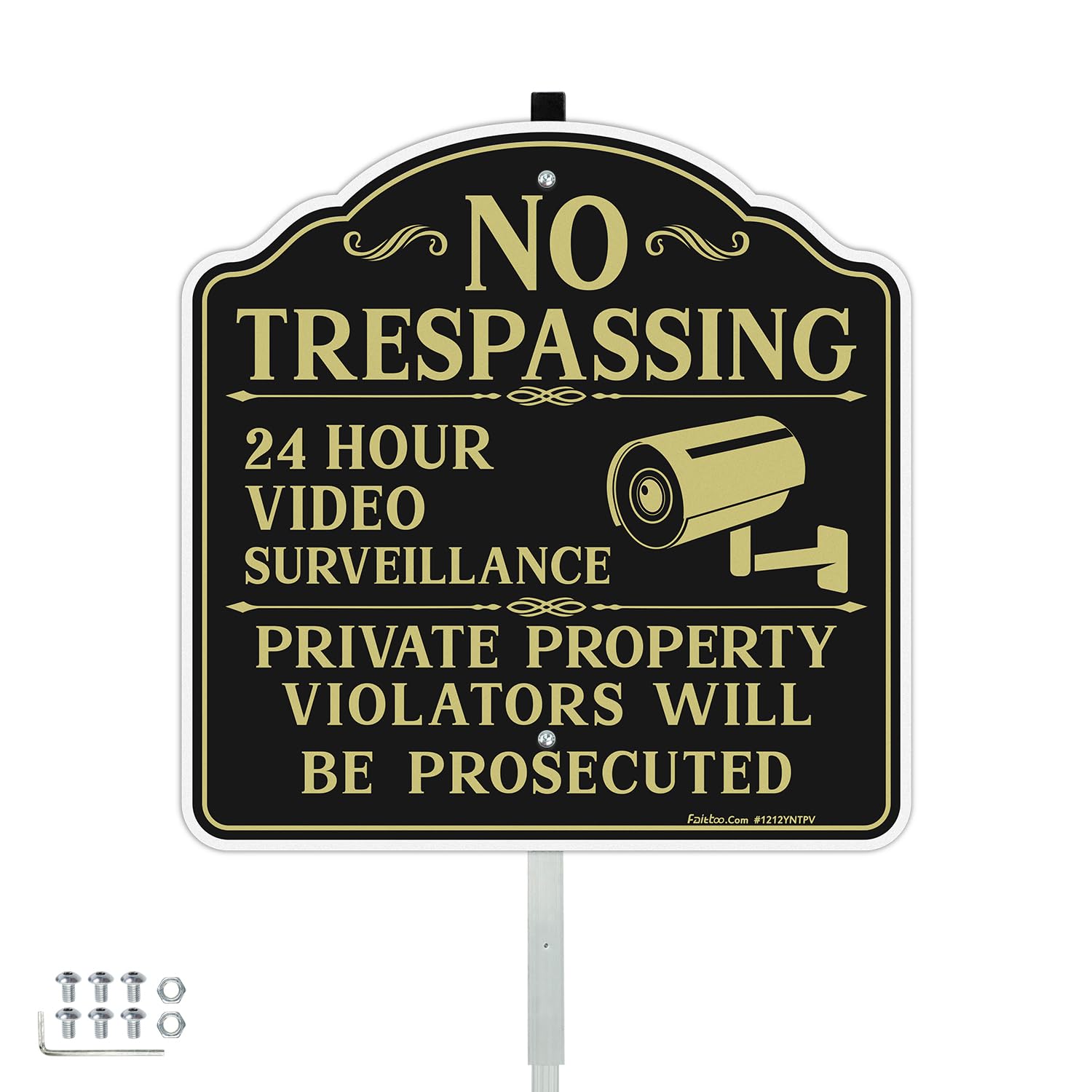 Faittoo No Trespassing Signs Private Property Video Surveillance Sign with 42" Stake, 12"x12" Rust Free Aluminum, Reflective, 2 Pre-drilled Holes,