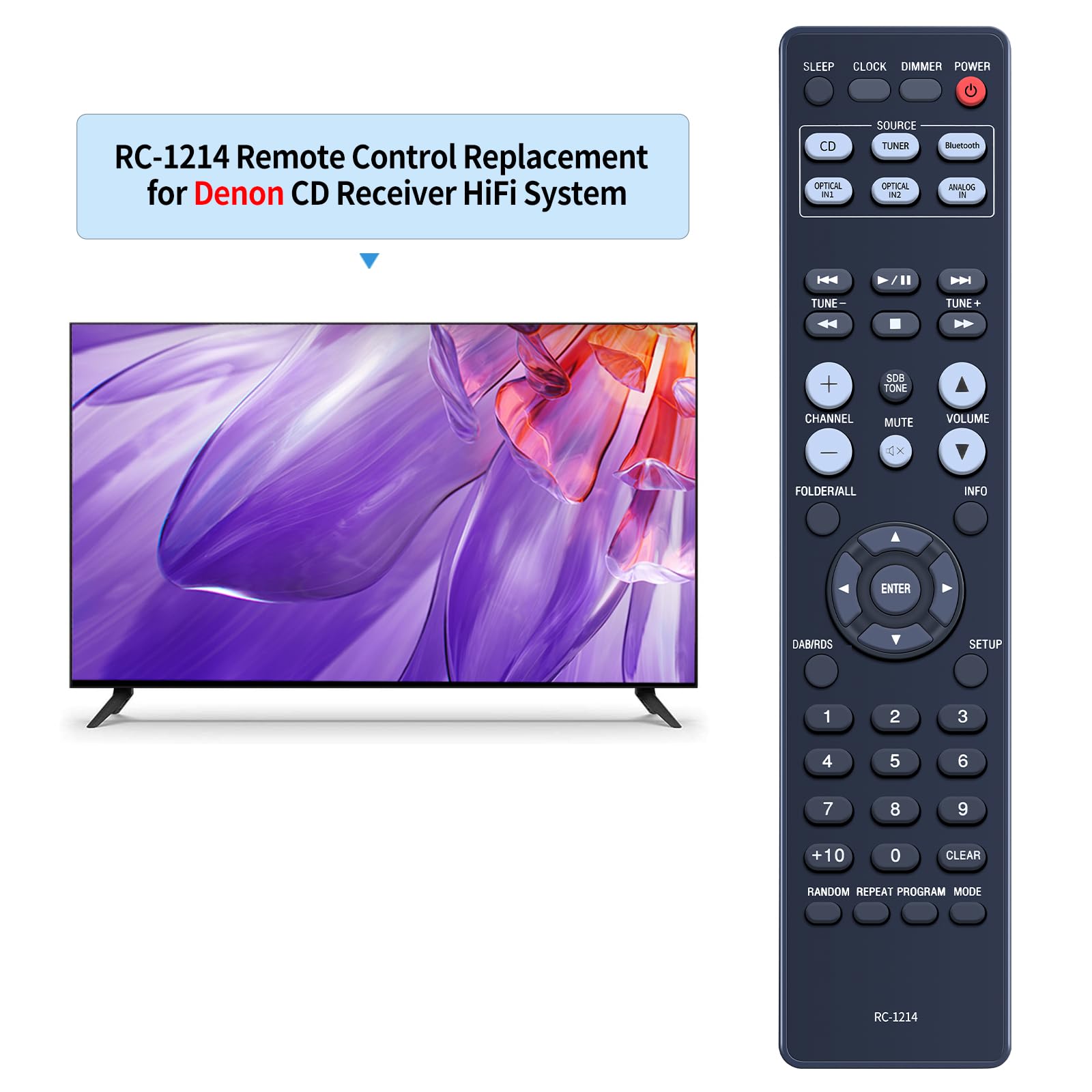 TCNOUMT Replacement RC-1214 Remote Control Suitible for Denon CD AV Receiver RCD-M41 RCD-M41DAB RCD-M41-SP - Image 2