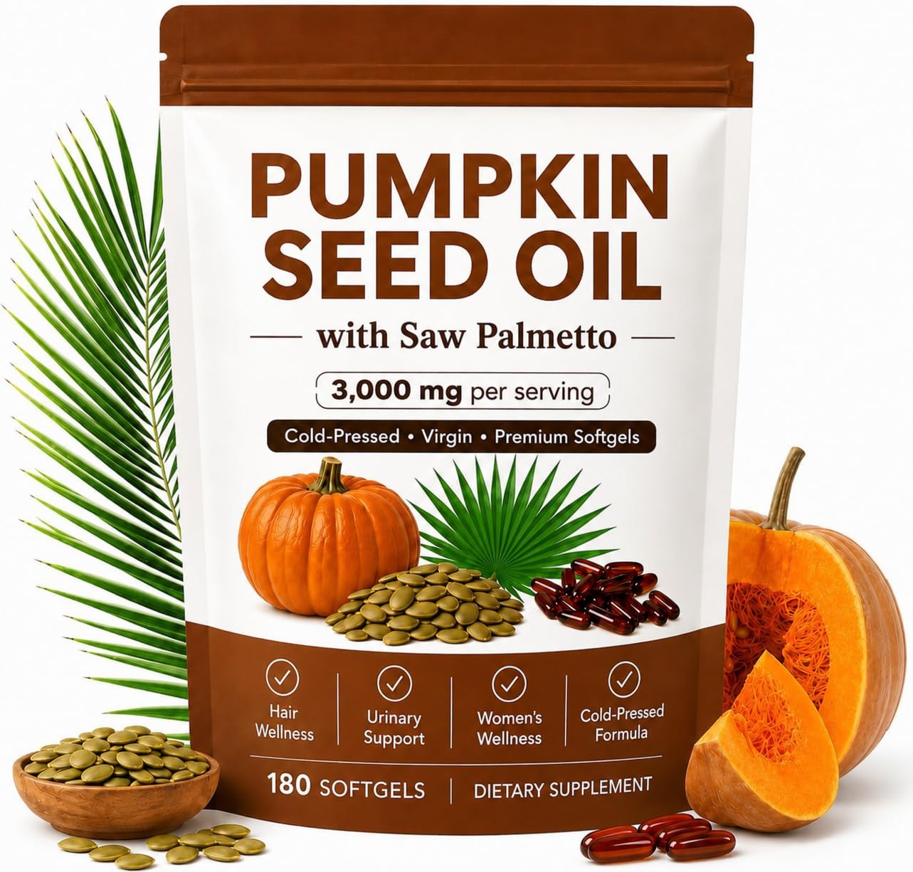 Pumpkin Seed Oil with Saw Palmetto 3000mg, 180 Softgels