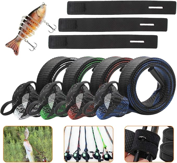 SAYOPIN Fishing Rod Sleeves Set, 4Pcs Braided Mesh Rod